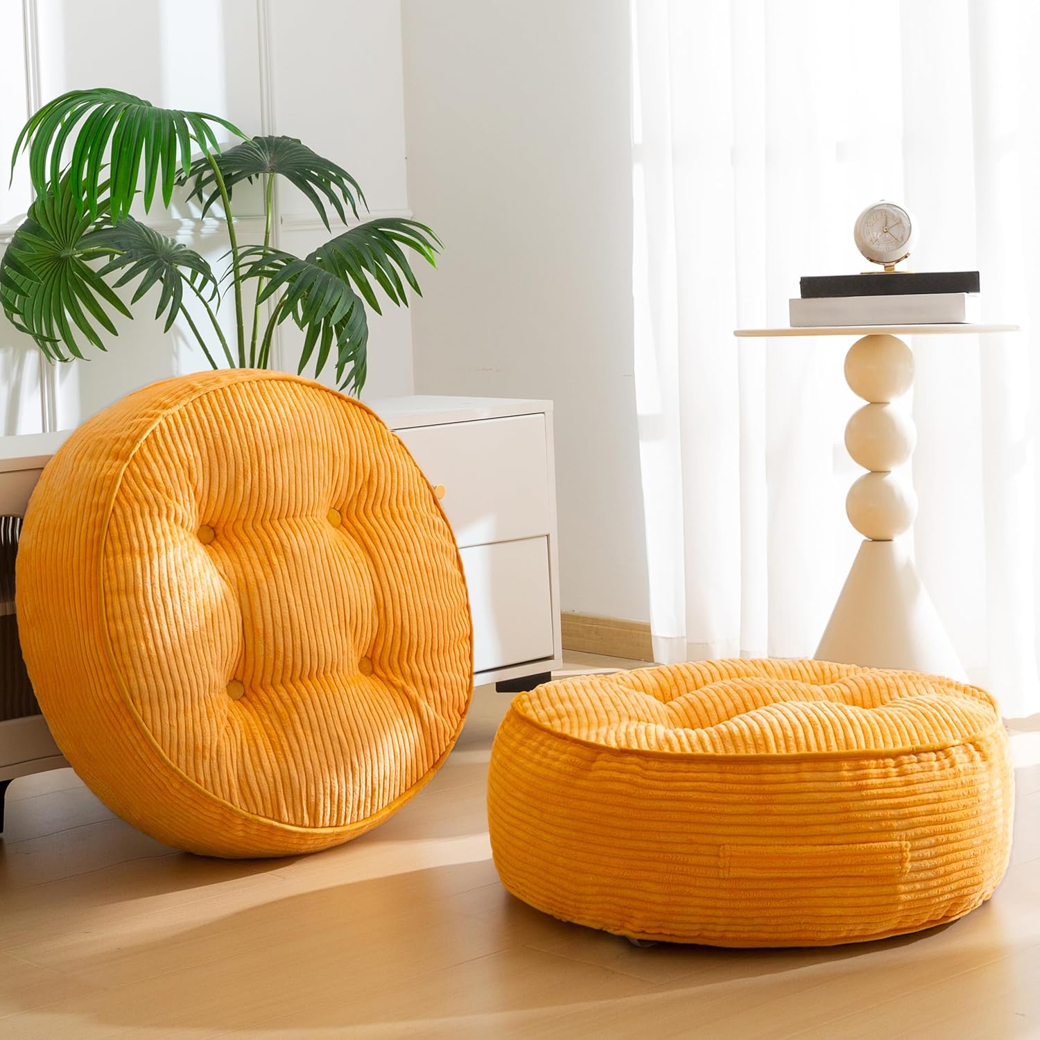 Washable Floor Pillow Cushion for Adults, Meditation Cushion Pillow, Large Square Floor Sitting, Removable Tufted Corduroy Cover, for Tatami Living Room or Yoga, 22x22 Inch, 2Pack, Machine Washable