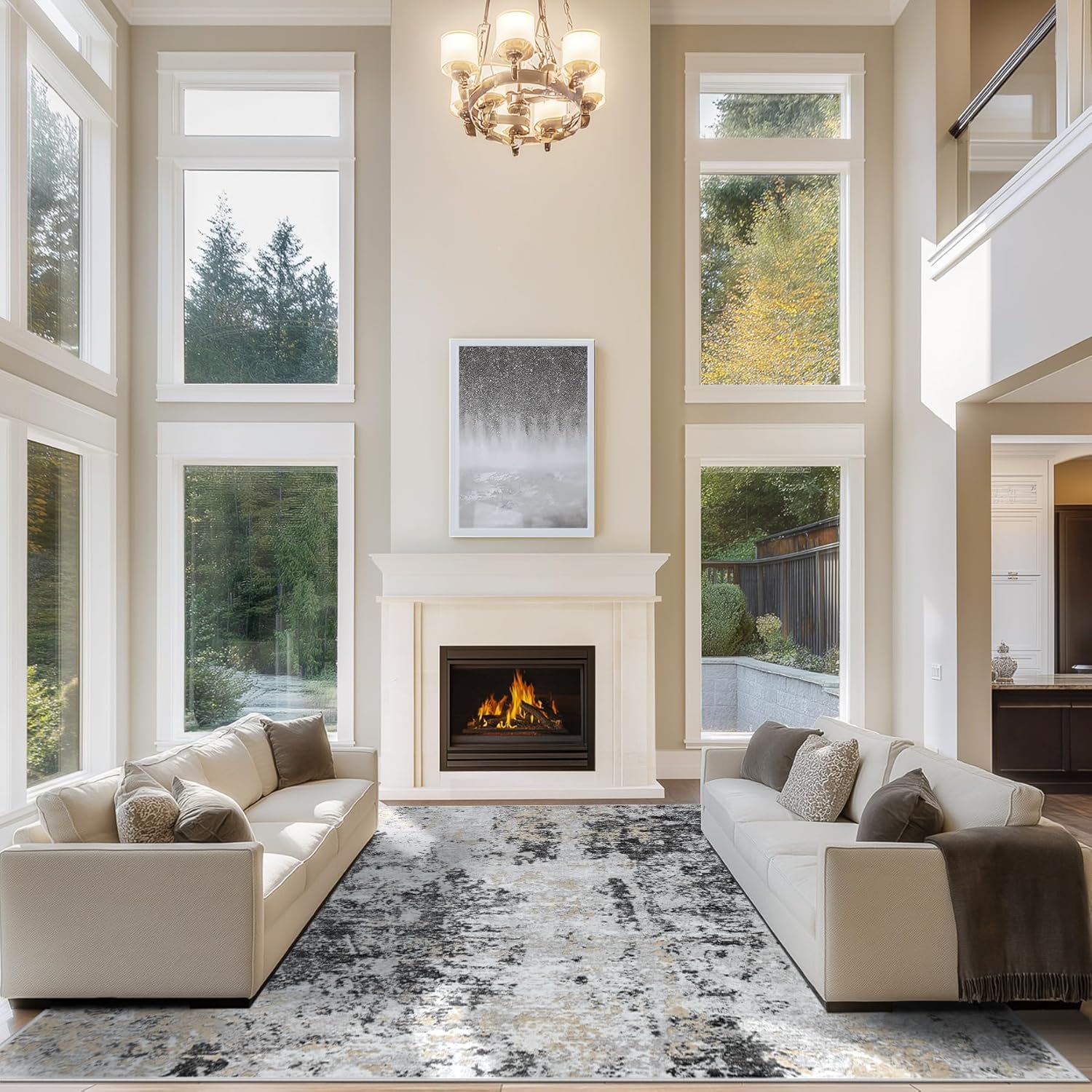 8x10 Area Rugs for Living Room Rug Washable: Abstract Large Rug for Dining Room Bedroom Carpet Non Slip 8 by 10 Indoor Modern Nursery Home Office Blue Grey