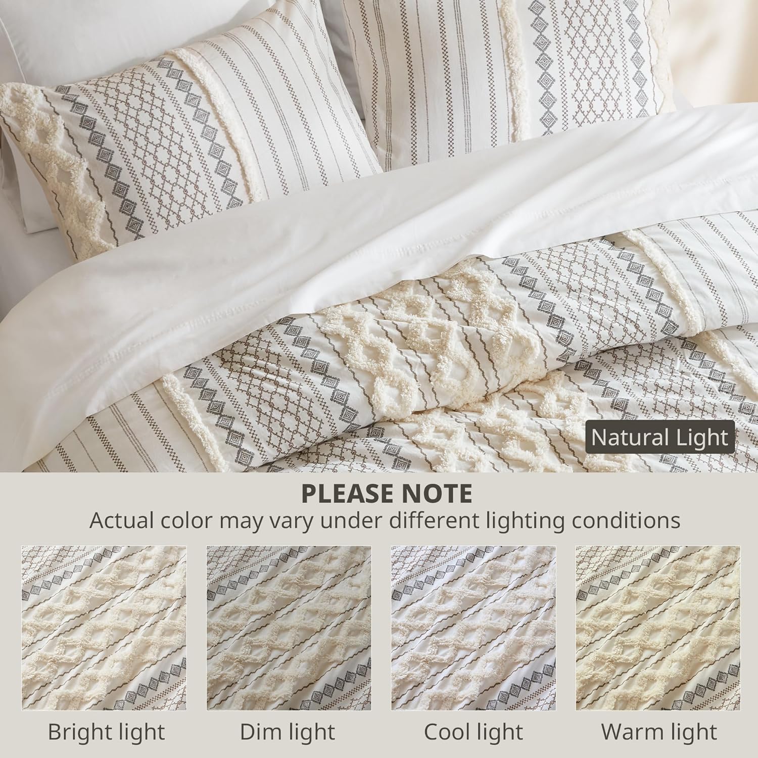 INK+IVY Comforter for King Size Bed, Chenille Tufted, Breathable Cotton Comforter Set King, All Season Modern Boho Comforter with Farmhouse Bedding Flare, 2 Matching Shams, King Ivory 3 Piece