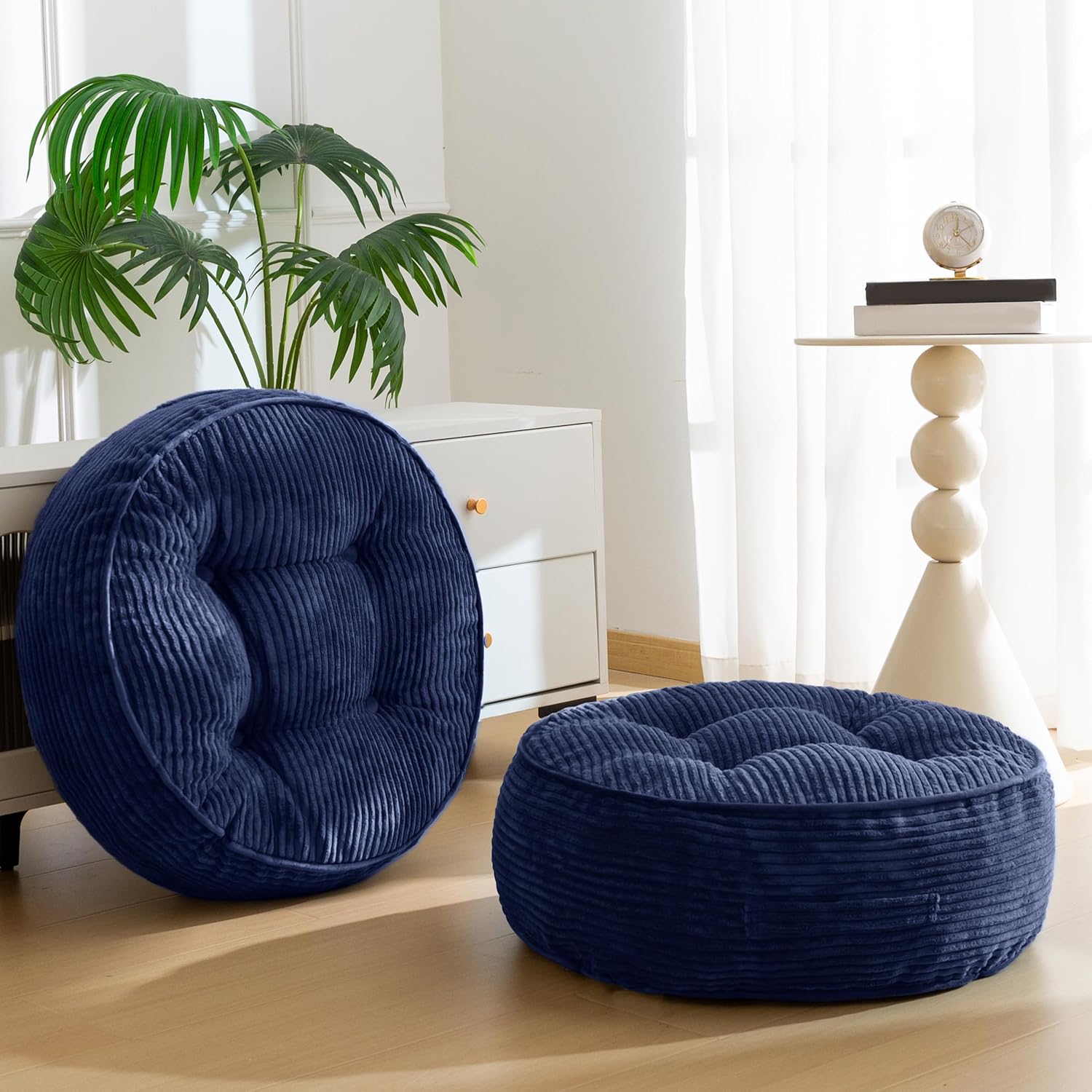 Washable Floor Pillow Cushion for Adults, Meditation Cushion Pillow, Large Square Floor Sitting, Removable Tufted Corduroy Cover, for Tatami Living Room or Yoga, 22x22 Inch, 2Pack, Machine Washable