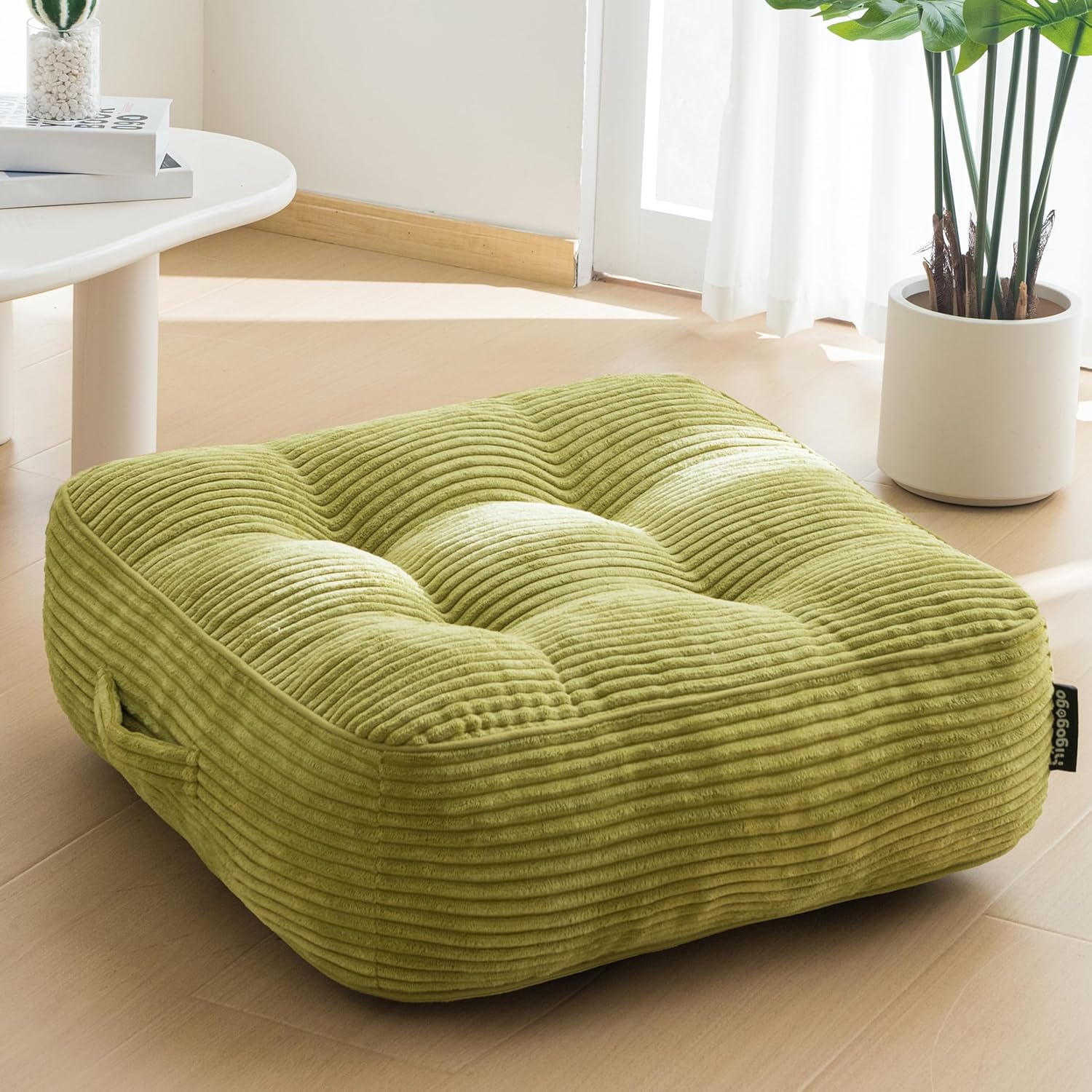 Washable Floor Pillow Cushion for Adults, Meditation Cushion Pillow, Large Square Floor Sitting, Removable Tufted Corduroy Cover, for Tatami Living Room or Yoga, 22x22 Inch, 2Pack, Machine Washable