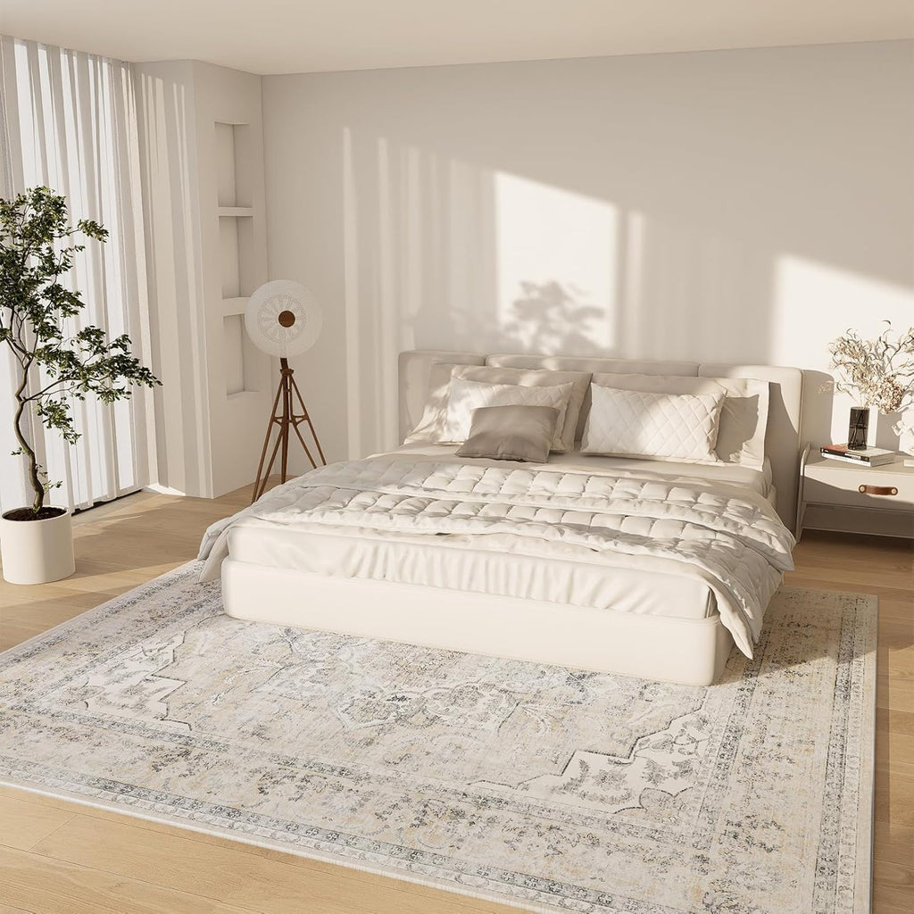 8x10 Area Rugs Washable Rug: Large Living Room Rug Stain Resistant Distressed Vintage Boho Carpet Non Slip Low Pile Faux Wool Soft Rugs for Bedroom Bedside Indoor Farmhouse Kids Playroom Dining Room