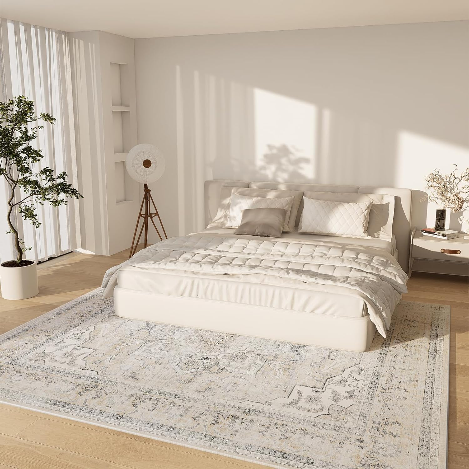 8x10 Area Rugs Washable Rug: Large Living Room Rug Stain Resistant Distressed Vintage Boho Carpet Non Slip Low Pile Faux Wool Soft Rugs for Bedroom Bedside Indoor Farmhouse Kids Playroom Dining Room