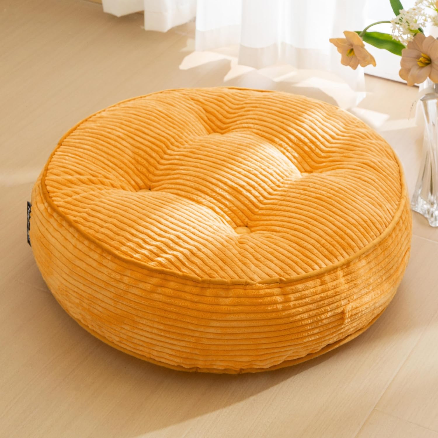 Washable Floor Pillow Cushion for Adults, Meditation Cushion Pillow, Large Square Floor Sitting, Removable Tufted Corduroy Cover, for Tatami Living Room or Yoga, 22x22 Inch, 2Pack, Machine Washable