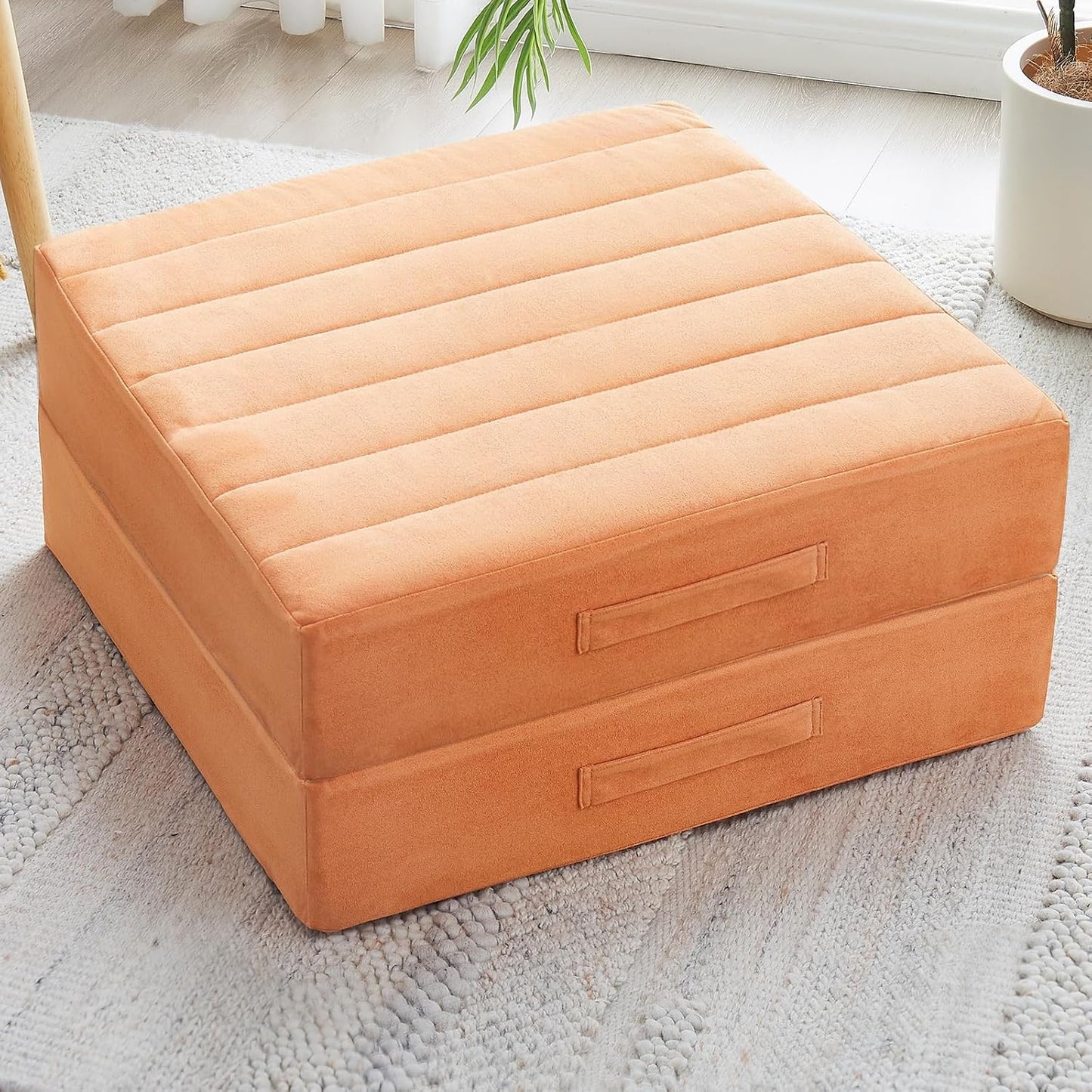 2 Pcs High Density Foam Floor Pillow - Upgraded Large Pillows Seating for Adults - Outdoor Floor Cushion with Soft Tufted Cover - Yoga Pillows for Sitting On Floor - 22 Inch Peacock Blue