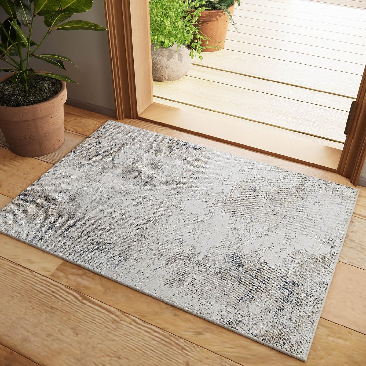 8x10 Area Rugs Washable Rug: Large Living Room Rug Stain Resistant Distressed Vintage Boho Carpet Non Slip Low Pile Faux Wool Soft Rugs for Bedroom Bedside Indoor Farmhouse Kids Playroom Dining Room