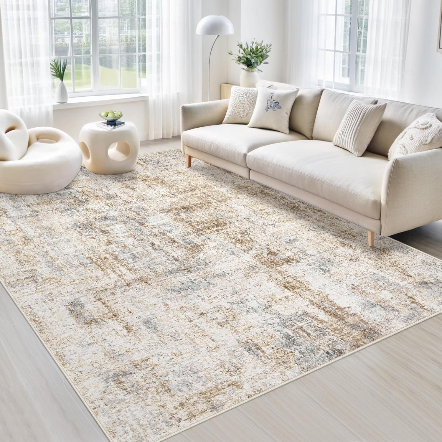 Area Rugs 8x10 Living Room: Washable Rug Modern Abstract Large Rugs Soft Non Slip Neutral Rug Stain Resistant Indoor Carpet for Bedroom Kitchen Dining Room Table Nursery Home Office Rugs(Beige,8'x10')