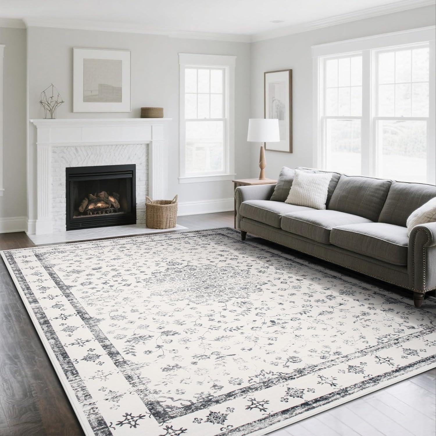 Washable Rugs 8x10 Area Rugs for Living Room,Ultra Soft Faux Wool Retro Rugs for Bedroom,Dining Room,Non Slip&Non-Shedding Low Pile Vintage Print Rug Indoor Large Carpets for Home Office Decor