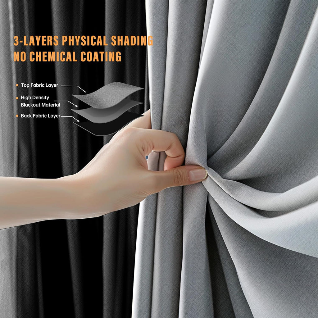 Room Divider Curtains with Flexible Ceiling Tracks Set,Blackout Curtain Ceiling Mount Curtain Track Privacy Room Dividers Ceiling Track Curtain Rod(Black Drape & Black Rail W 8.3 × H 8 FT)