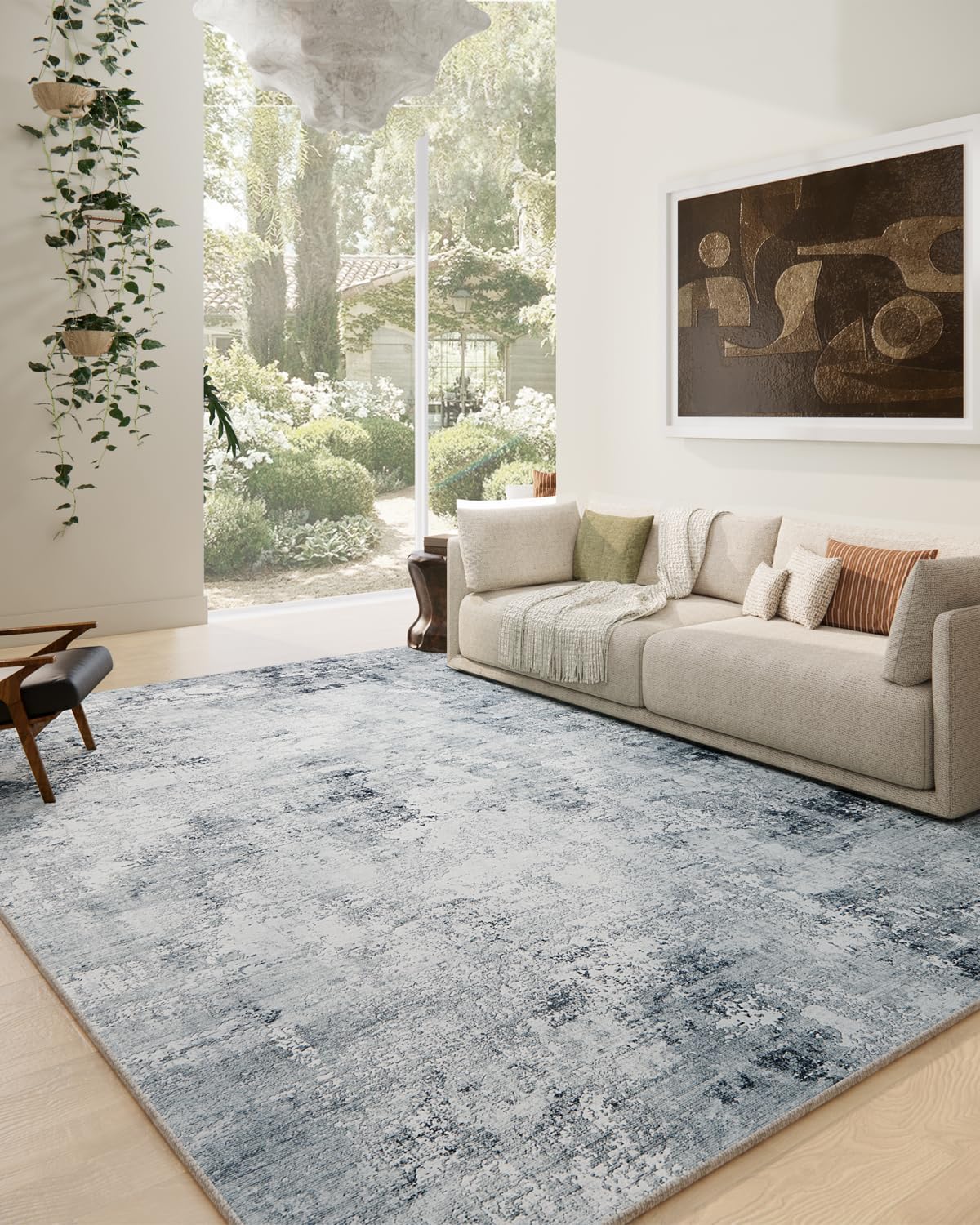 8x10 Area Rugs Washable Rug: Large Living Room Rug Stain Resistant Distressed Vintage Boho Carpet Non Slip Low Pile Faux Wool Soft Rugs for Bedroom Bedside Indoor Farmhouse Kids Playroom Dining Room