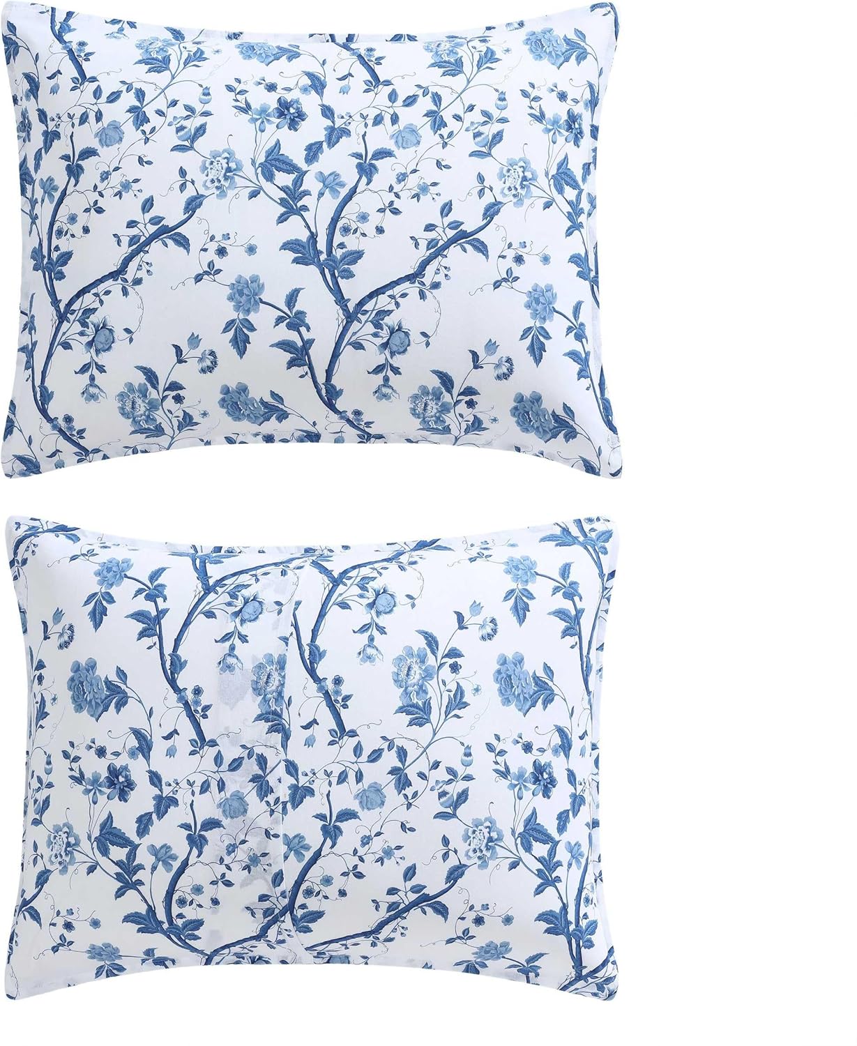 Laura Ashley - Queen Comforter Set, Soft & Reversible Cotton Bedding, Medium Weight for Year Round Comfort, 7 Piece Bed Set with Matching Pillowcases, Euro Shams & Bonus Throw Pillows (Elise Blue)