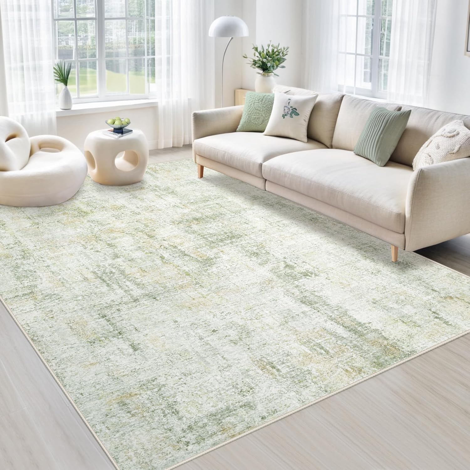 Area Rugs 8x10 Living Room: Washable Rug Modern Abstract Large Rugs Soft Non Slip Neutral Rug Stain Resistant Indoor Carpet for Bedroom Kitchen Dining Room Table Nursery Home Office Rugs(Beige,8'x10')