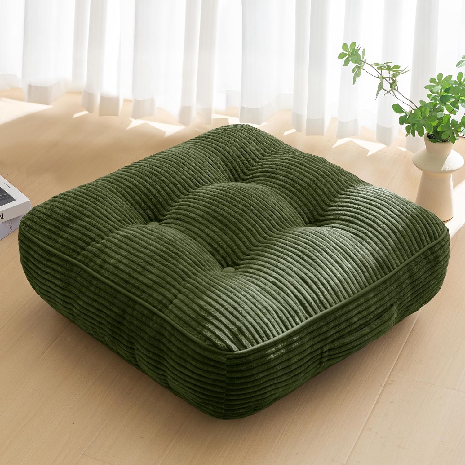 Washable Floor Pillow Cushion for Adults, Meditation Cushion Pillow, Large Square Floor Sitting, Removable Tufted Corduroy Cover, for Tatami Living Room or Yoga, 22x22 Inch, 2Pack, Machine Washable