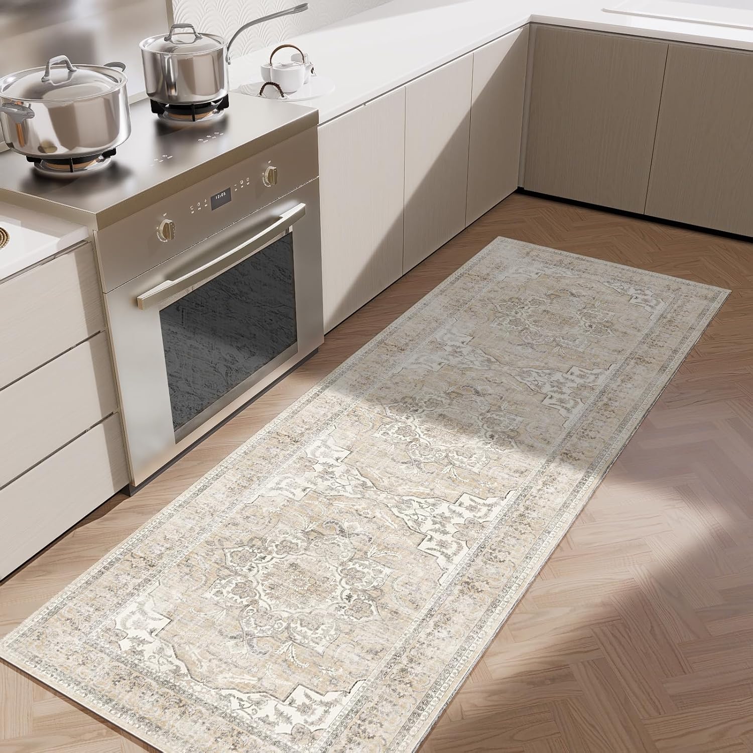 8x10 Area Rugs Washable Rug: Large Living Room Rug Stain Resistant Distressed Vintage Boho Carpet Non Slip Low Pile Faux Wool Soft Rugs for Bedroom Bedside Indoor Farmhouse Kids Playroom Dining Room