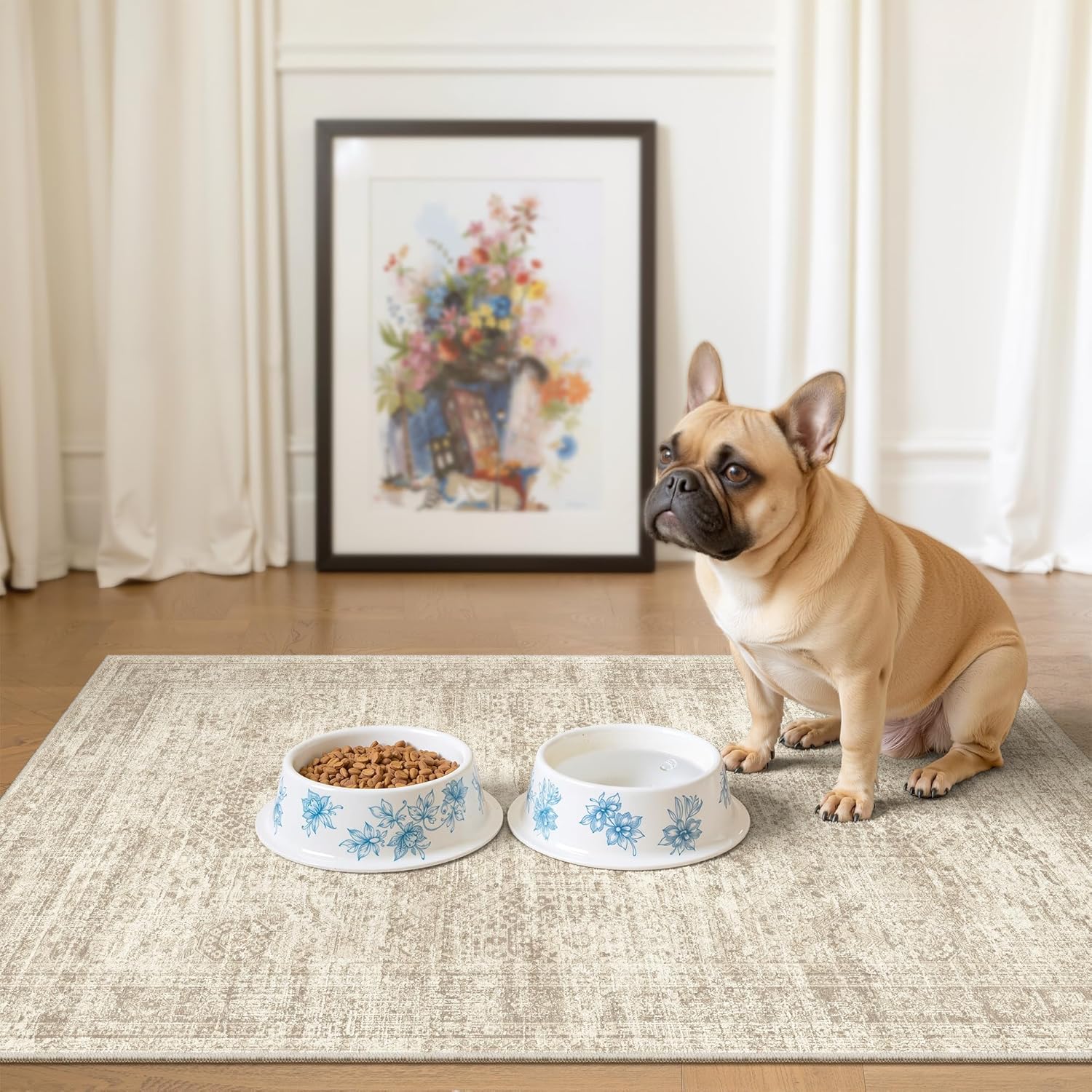 Washable Area Rug 8x10, Large Soft Rugs for Living Room Vintage Beige Carpet 8x10 Area Rugs for Bedroom Dining Room Non-Slip Stain Resistant Under Table Rug