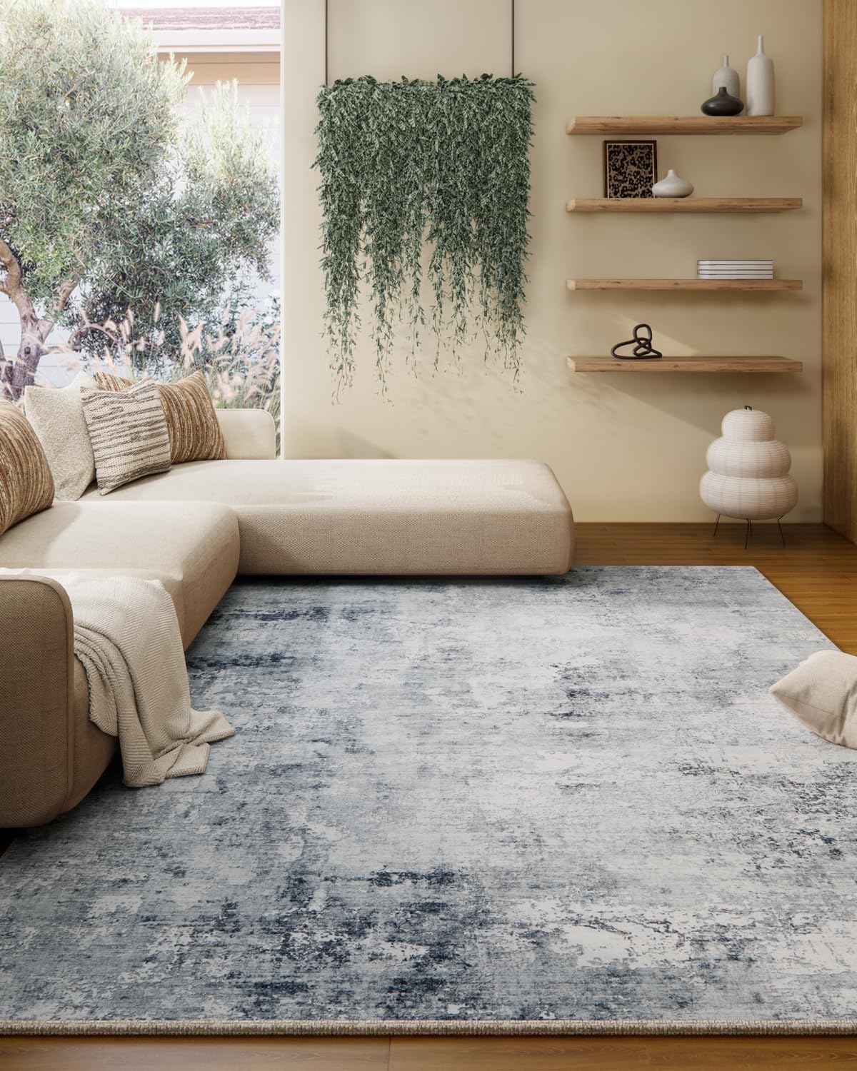 8x10 Area Rugs Washable Rug: Large Living Room Rug Stain Resistant Distressed Vintage Boho Carpet Non Slip Low Pile Faux Wool Soft Rugs for Bedroom Bedside Indoor Farmhouse Kids Playroom Dining Room