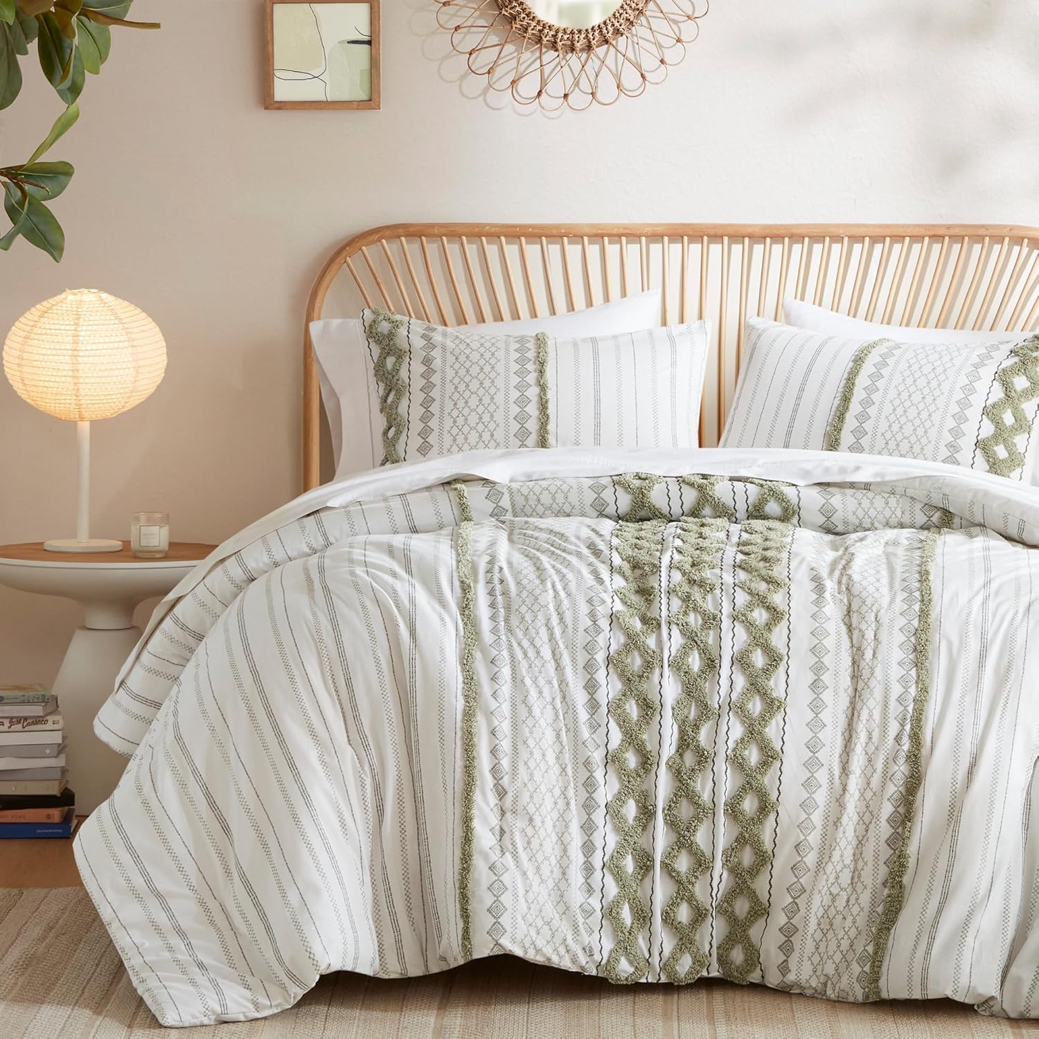 INK+IVY Comforter for King Size Bed, Chenille Tufted, Breathable Cotton Comforter Set King, All Season Modern Boho Comforter with Farmhouse Bedding Flare, 2 Matching Shams, King Ivory 3 Piece