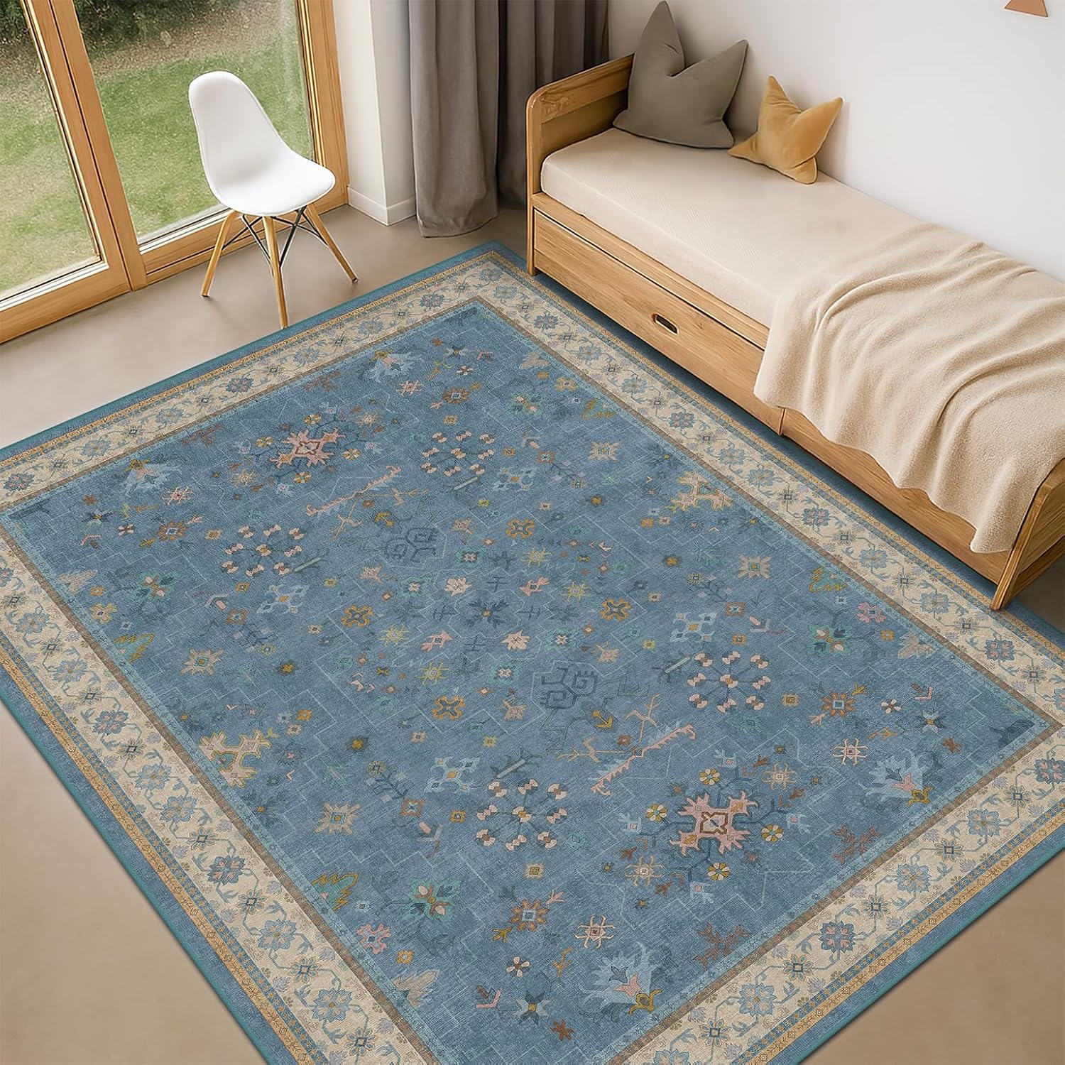 Black Farmhouse Washable 8x10 Area Rugs for Living Room, Bedroom, Dining Room Kitchen Table Rug for Under Table, Office, Dark Charcoal Tumble Stain Resistant Non-Slip Large Washable (8x10 Black/Multi)