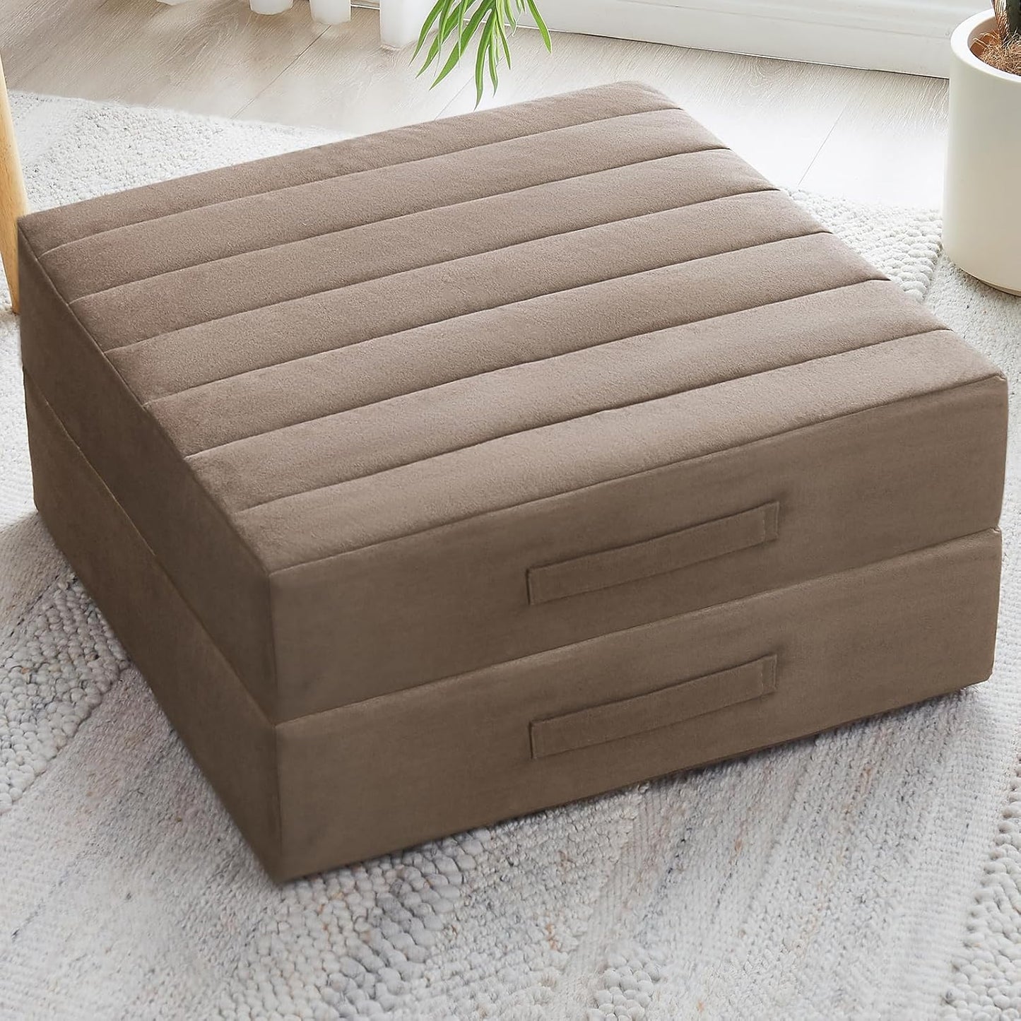 2 Pcs High Density Foam Floor Pillow - Upgraded Large Pillows Seating for Adults - Outdoor Floor Cushion with Soft Tufted Cover - Yoga Pillows for Sitting On Floor - 22 Inch Peacock Blue