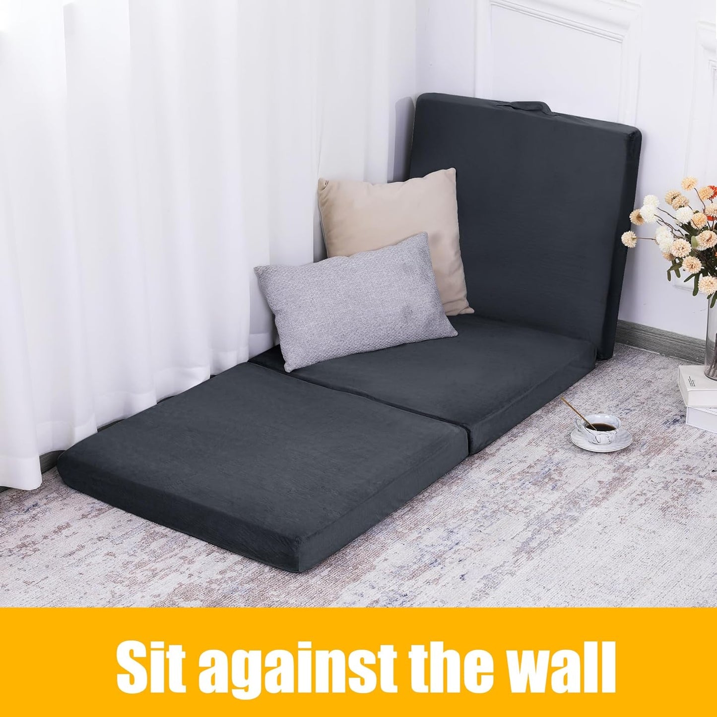 BALAPET Floor Lounger Pillow,Foldable Soft Memory Foam Floor Pillow Portable 3-Piece Folding Pillow with Handle,Suit for Meditation,Playing,Yoga,Reading,Sleeping(Dark Gray)