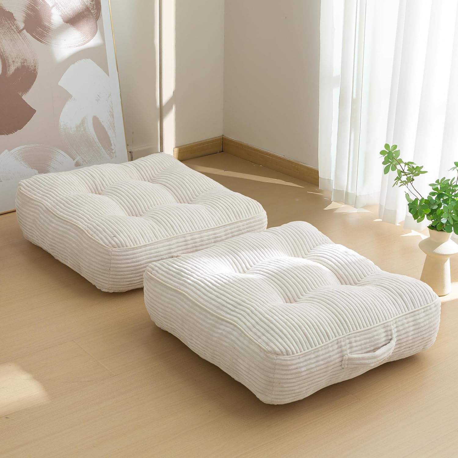 Washable Floor Pillow Cushion for Adults, Meditation Cushion Pillow, Large Square Floor Sitting, Removable Tufted Corduroy Cover, for Tatami Living Room or Yoga, 22x22 Inch, 2Pack, Machine Washable