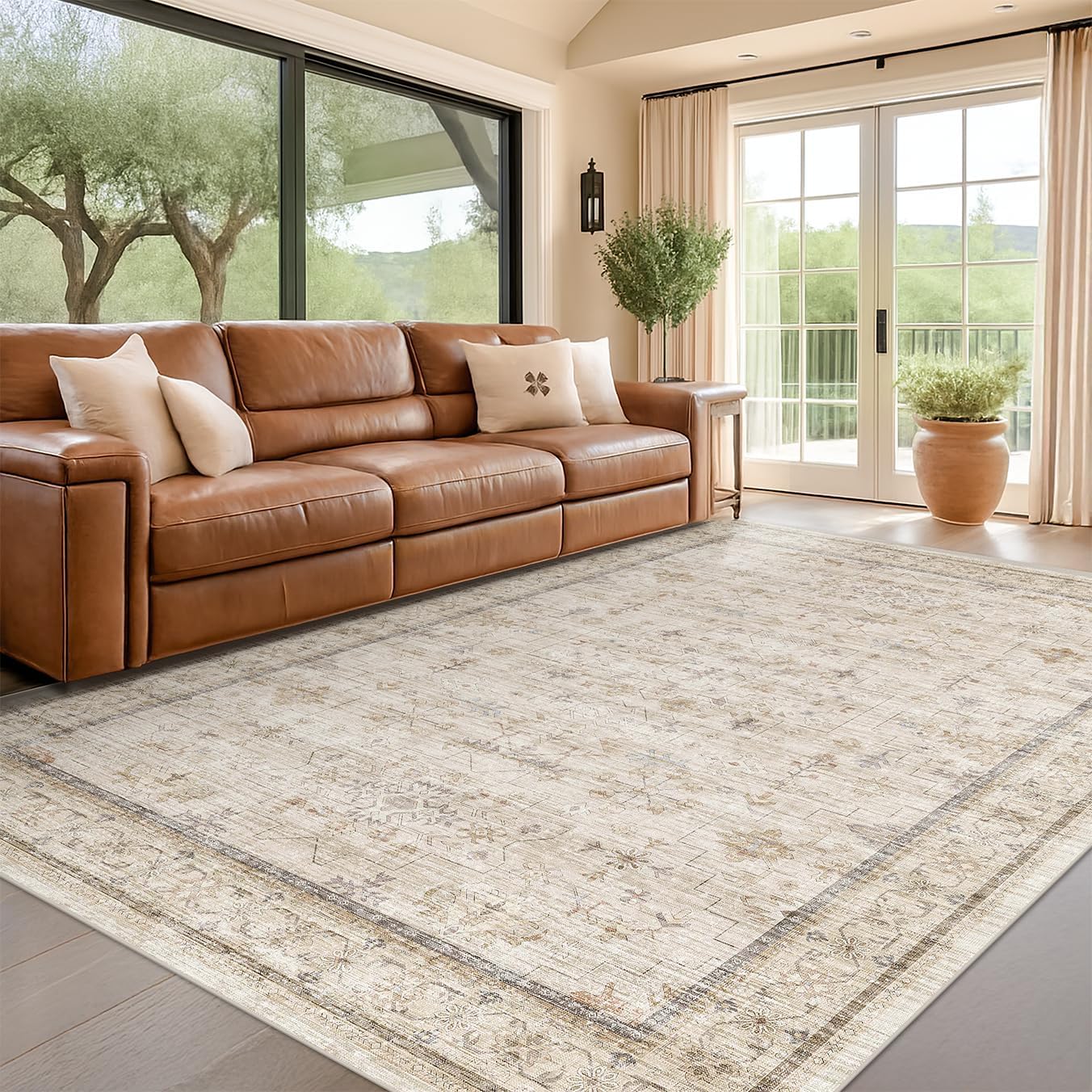 Black Farmhouse Washable 8x10 Area Rugs for Living Room, Bedroom, Dining Room Kitchen Table Rug for Under Table, Office, Dark Charcoal Tumble Stain Resistant Non-Slip Large Washable (8x10 Black/Multi)