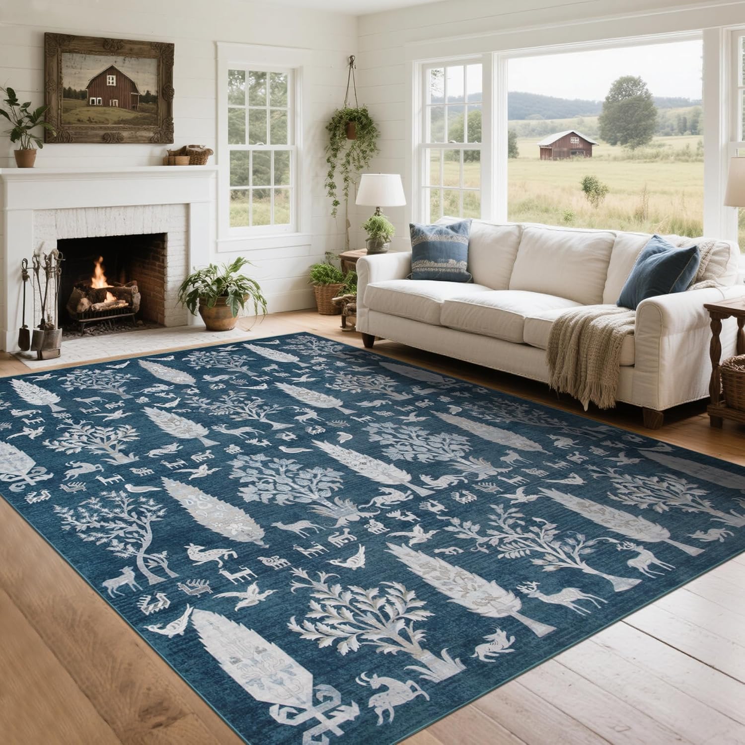 Washable Rugs 8x10 Area Rugs for Living Room,Ultra Soft Faux Wool Retro Rugs for Bedroom,Dining Room,Non Slip&Non-Shedding Low Pile Vintage Print Rug Indoor Large Carpets for Home Office Decor