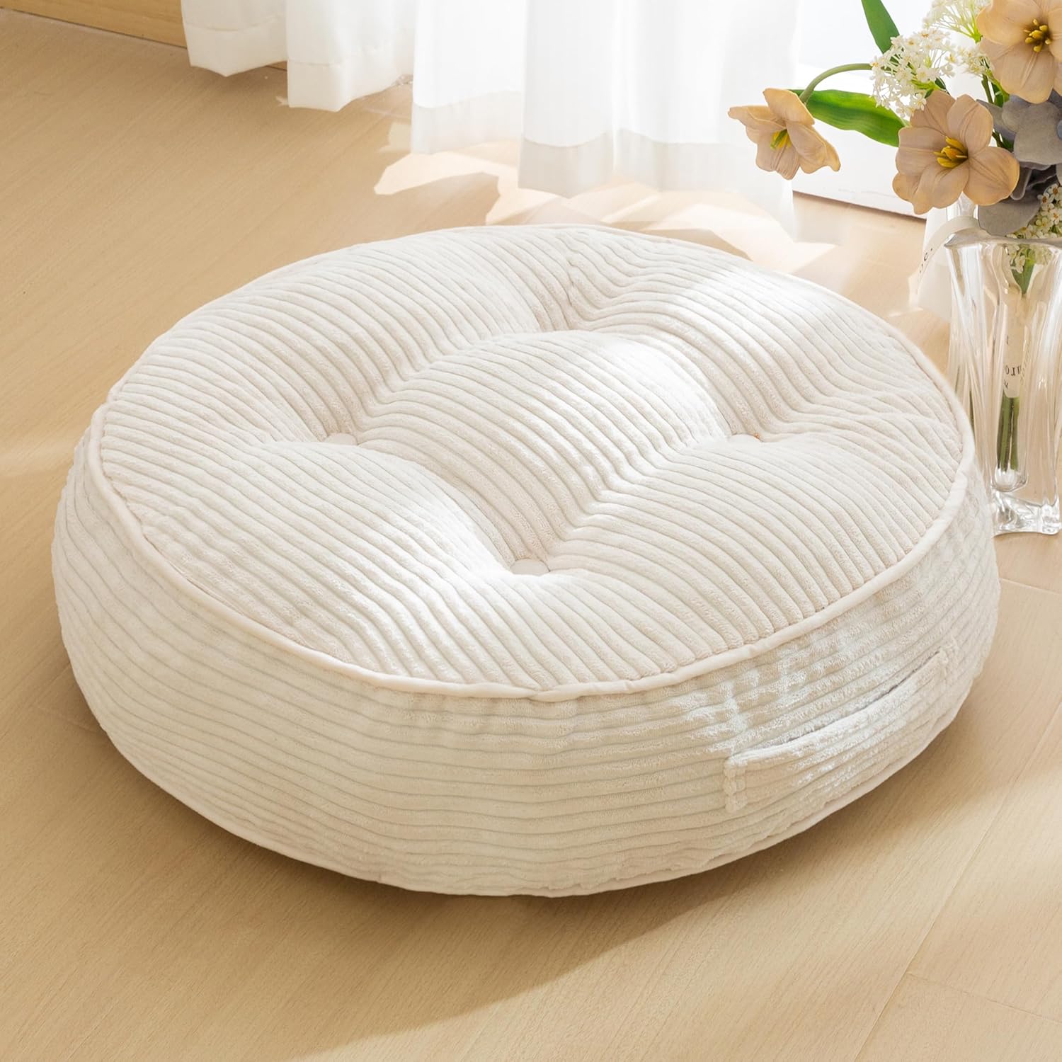 Washable Floor Pillow Cushion for Adults, Meditation Cushion Pillow, Large Square Floor Sitting, Removable Tufted Corduroy Cover, for Tatami Living Room or Yoga, 22x22 Inch, 2Pack, Machine Washable