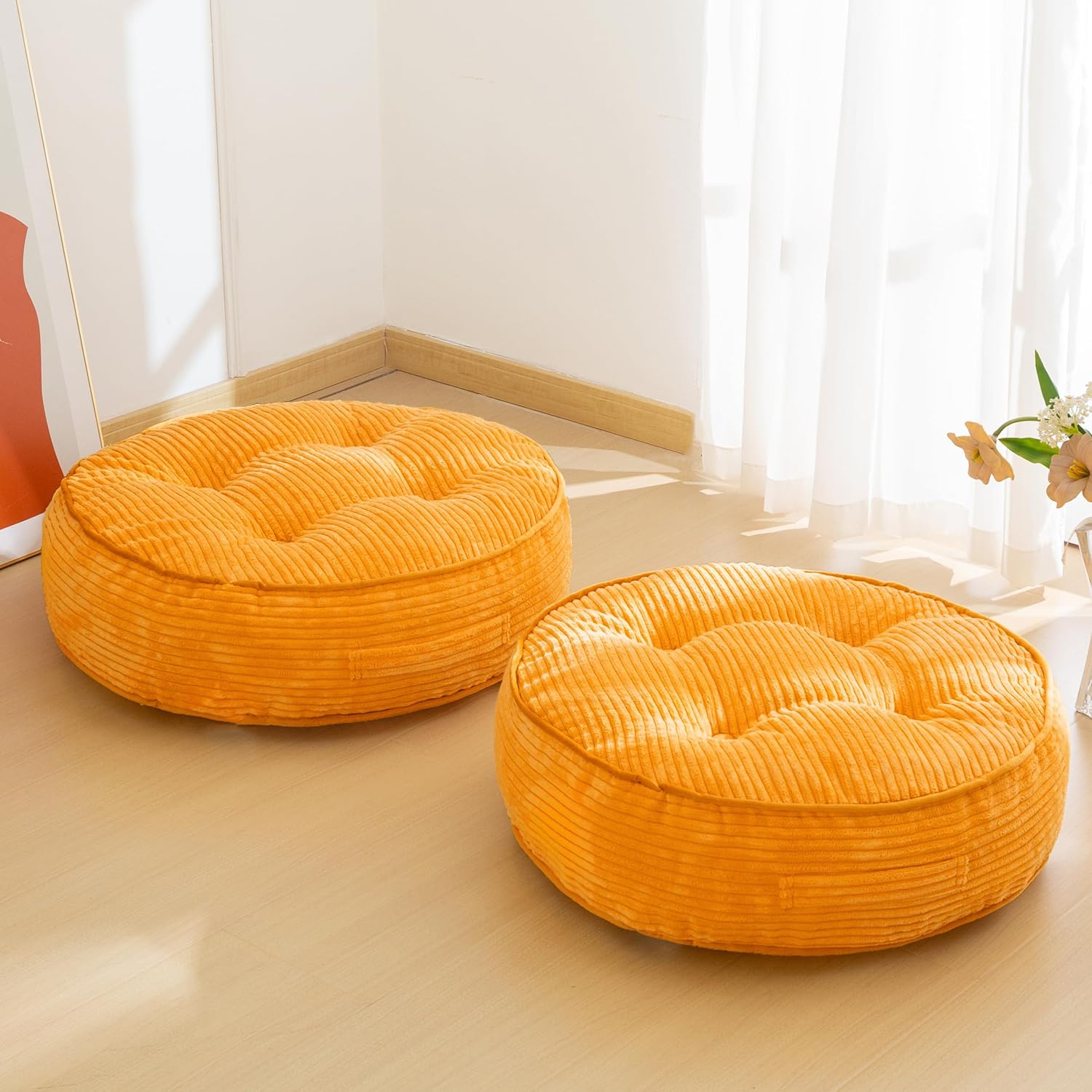 Washable Floor Pillow Cushion for Adults, Meditation Cushion Pillow, Large Square Floor Sitting, Removable Tufted Corduroy Cover, for Tatami Living Room or Yoga, 22x22 Inch, 2Pack, Machine Washable