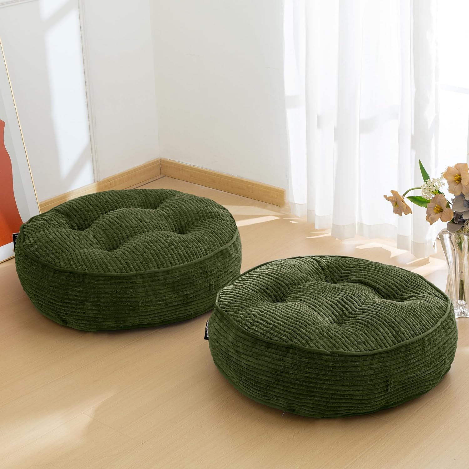 Washable Floor Pillow Cushion for Adults, Meditation Cushion Pillow, Large Square Floor Sitting, Removable Tufted Corduroy Cover, for Tatami Living Room or Yoga, 22x22 Inch, 2Pack, Machine Washable