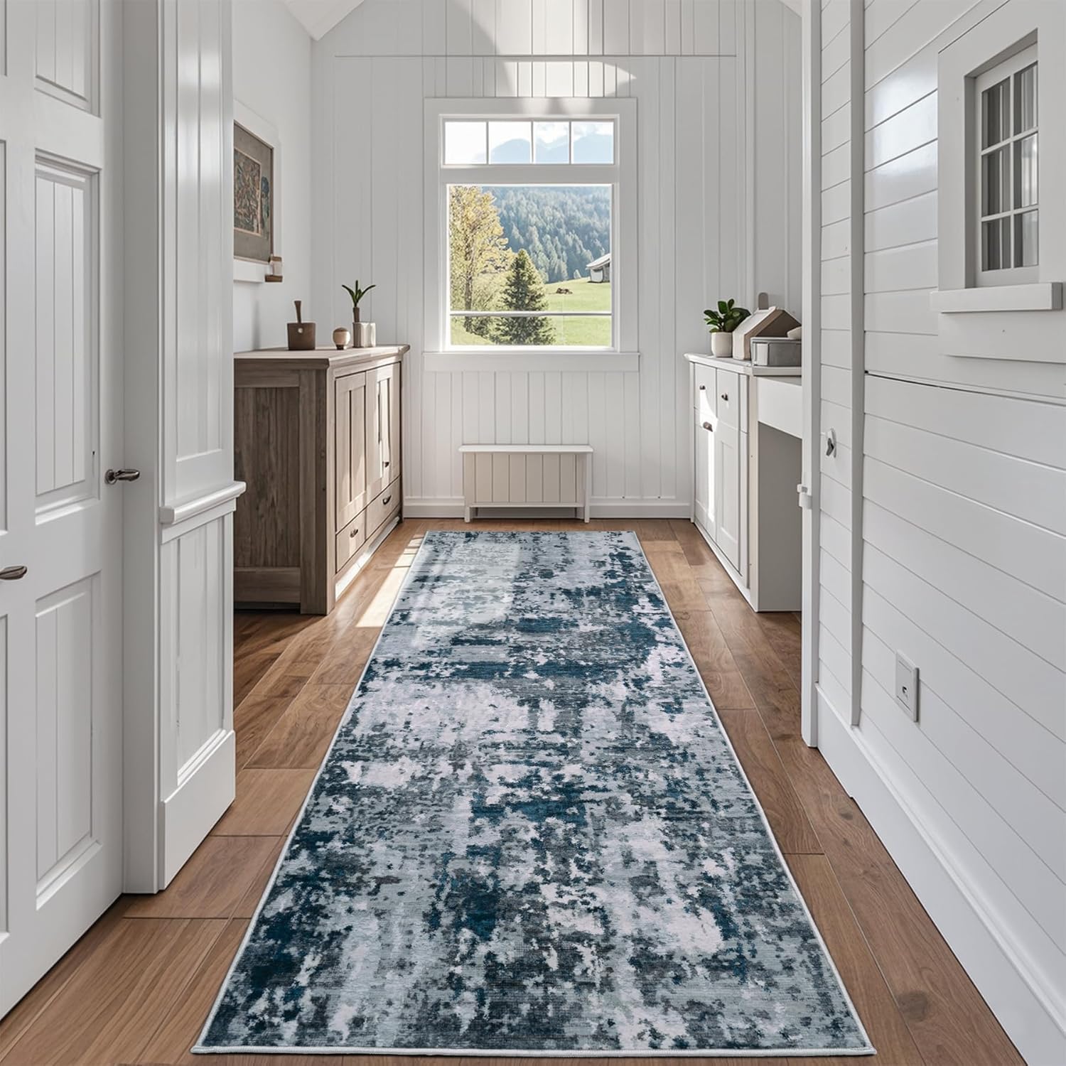 8x10 Area Rugs for Living Room Rug Washable: Abstract Large Rug for Dining Room Bedroom Carpet Non Slip 8 by 10 Indoor Modern Nursery Home Office Blue Grey