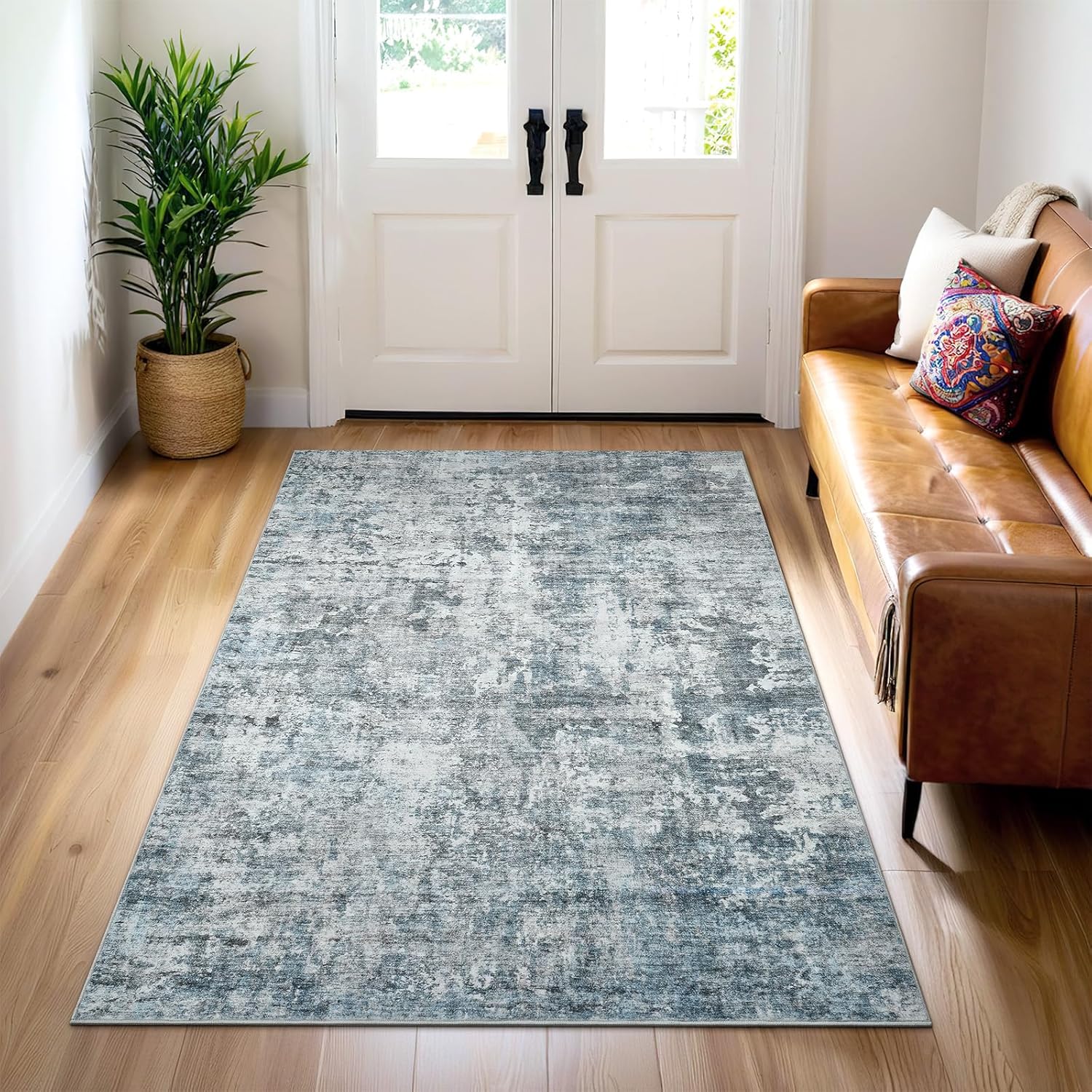 Washable Area Rug 8x10, Large Soft Rugs for Living Room Vintage Beige Carpet 8x10 Area Rugs for Bedroom Dining Room Non-Slip Stain Resistant Under Table Rug