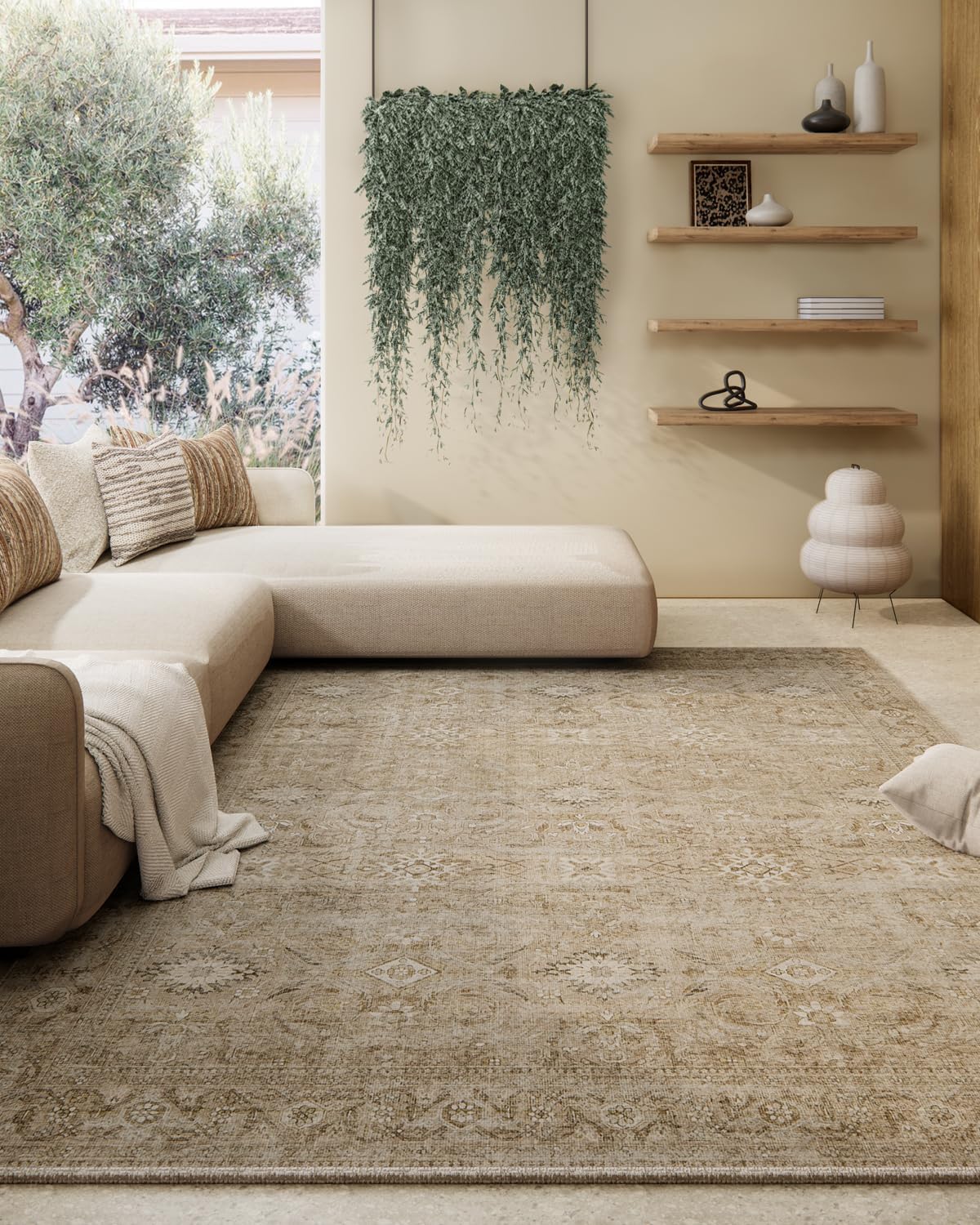 8x10 Area Rugs Washable Rug: Large Living Room Rug Stain Resistant Distressed Vintage Boho Carpet Non Slip Low Pile Faux Wool Soft Rugs for Bedroom Bedside Indoor Farmhouse Kids Playroom Dining Room