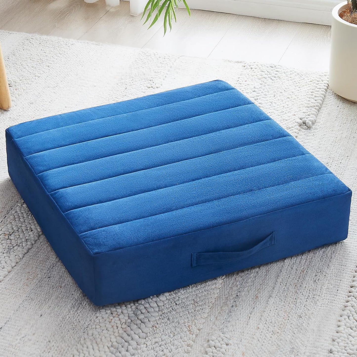 2 Pcs High Density Foam Floor Pillow - Upgraded Large Pillows Seating for Adults - Outdoor Floor Cushion with Soft Tufted Cover - Yoga Pillows for Sitting On Floor - 22 Inch Peacock Blue
