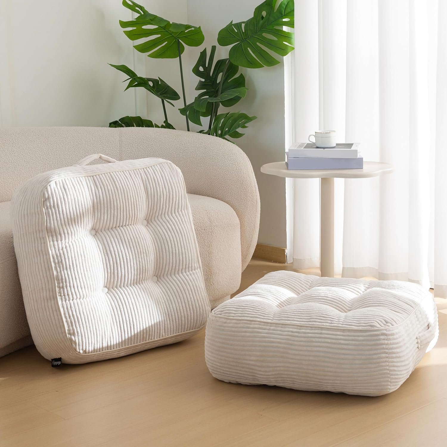 Washable Floor Pillow Cushion for Adults, Meditation Cushion Pillow, Large Square Floor Sitting, Removable Tufted Corduroy Cover, for Tatami Living Room or Yoga, 22x22 Inch, 2Pack, Machine Washable