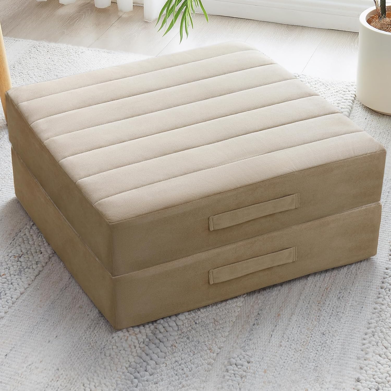 2 Pcs High Density Foam Floor Pillow - Upgraded Large Pillows Seating for Adults - Outdoor Floor Cushion with Soft Tufted Cover - Yoga Pillows for Sitting On Floor - 22 Inch Grey