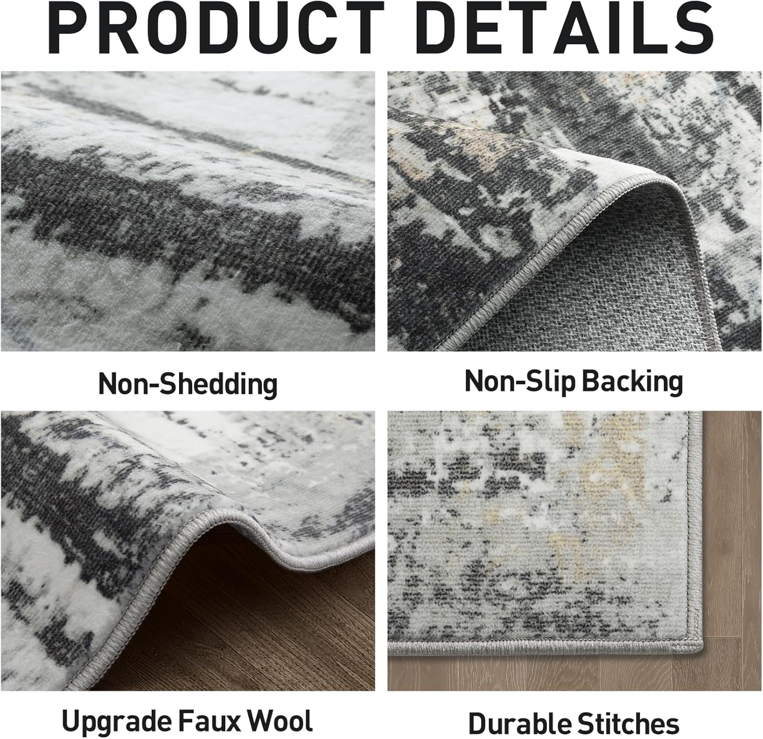 8x10 Area Rugs Washable Rug: Large Modern Abstract Living Room Rug Soft Anti-Skid Thin Carpet Indoor Floor Non-Shedding Carpets for Bedroom Dining Farmhouse Nursery Home Office Black Grey Gold