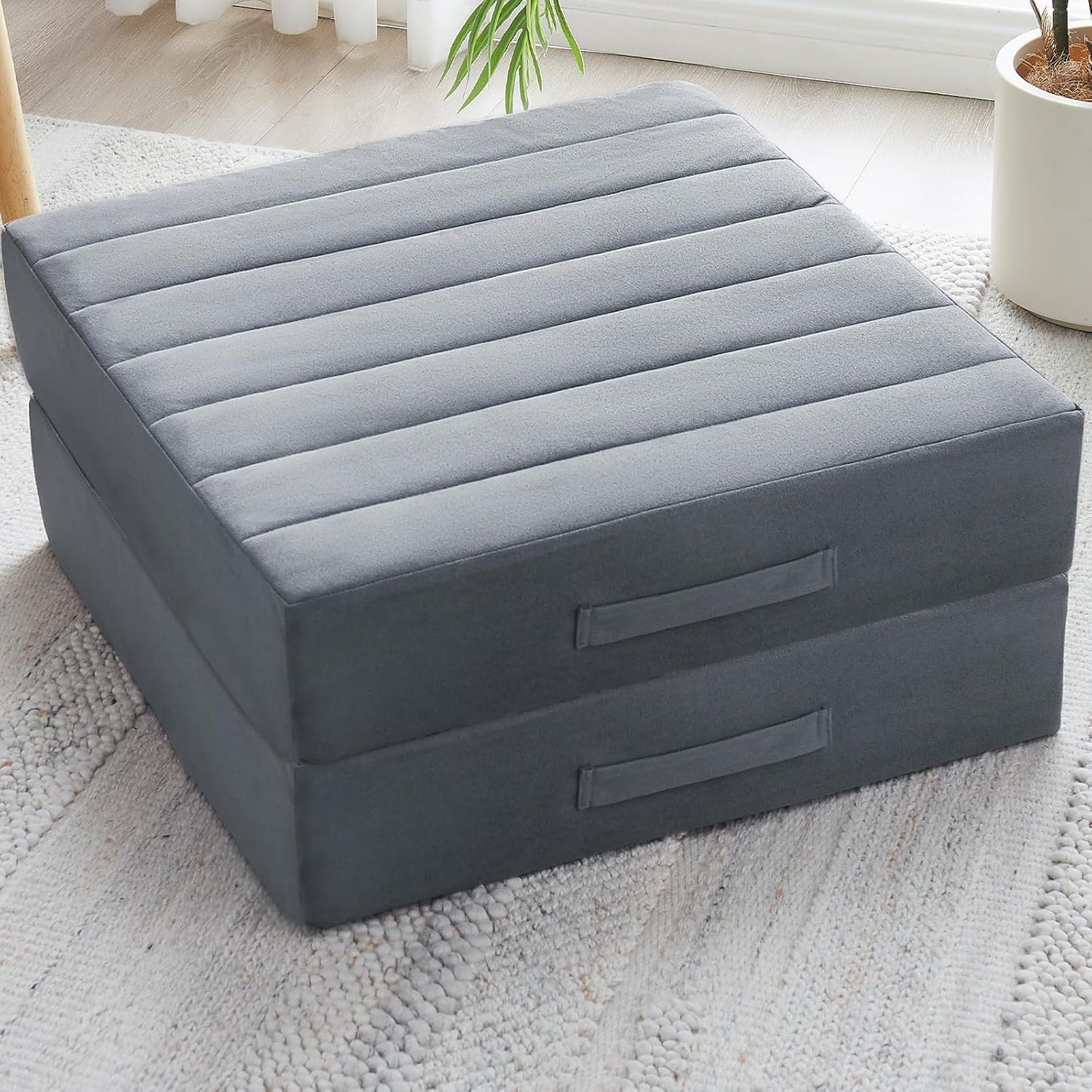 2 Pcs High Density Foam Floor Pillow - Upgraded Large Pillows Seating for Adults - Outdoor Floor Cushion with Soft Tufted Cover - Yoga Pillows for Sitting On Floor - 22 Inch Peacock Blue