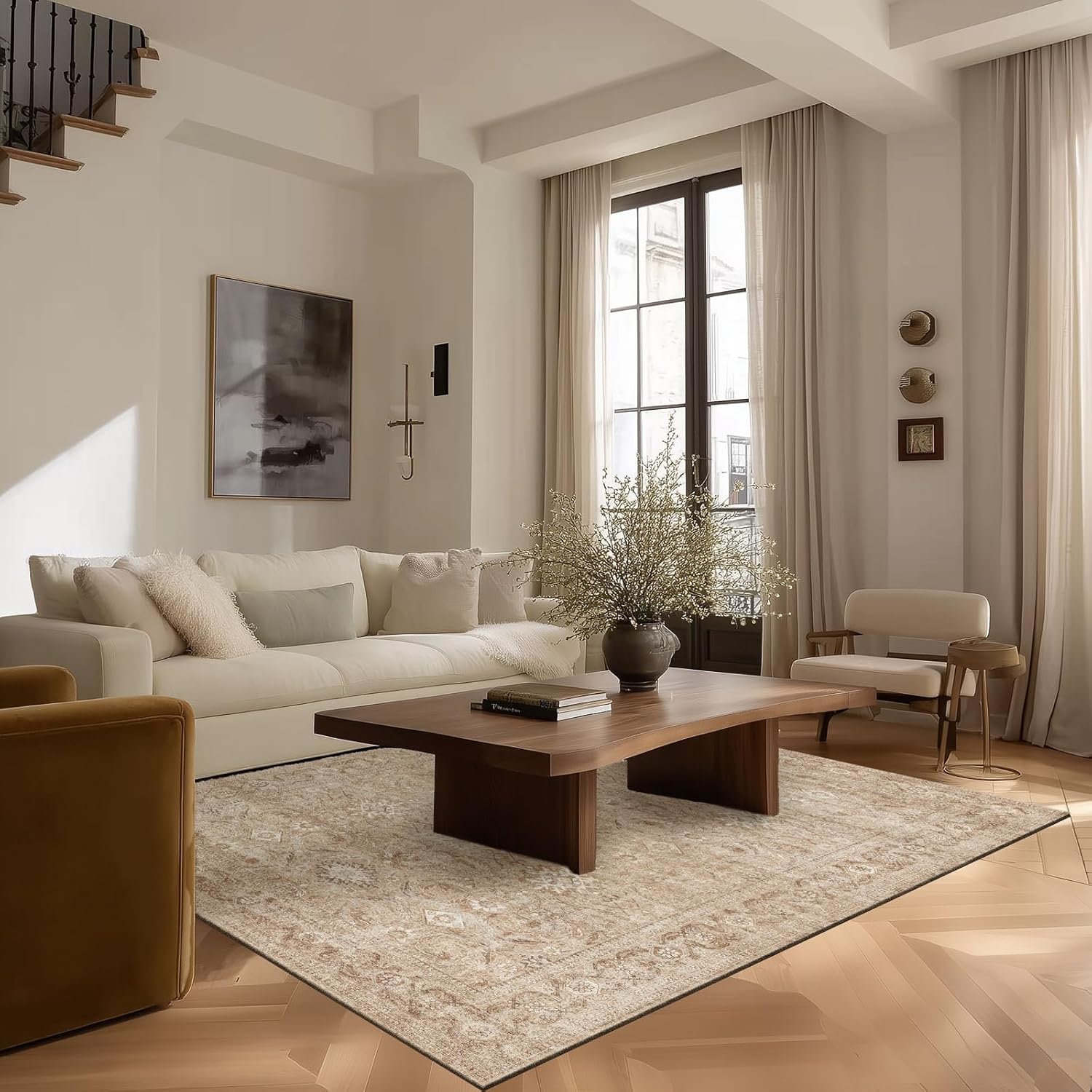 8x10 Area Rugs Washable Rug: Large Living Room Rug Stain Resistant Distressed Vintage Boho Carpet Non Slip Low Pile Faux Wool Soft Rugs for Bedroom Bedside Indoor Farmhouse Kids Playroom Dining Room