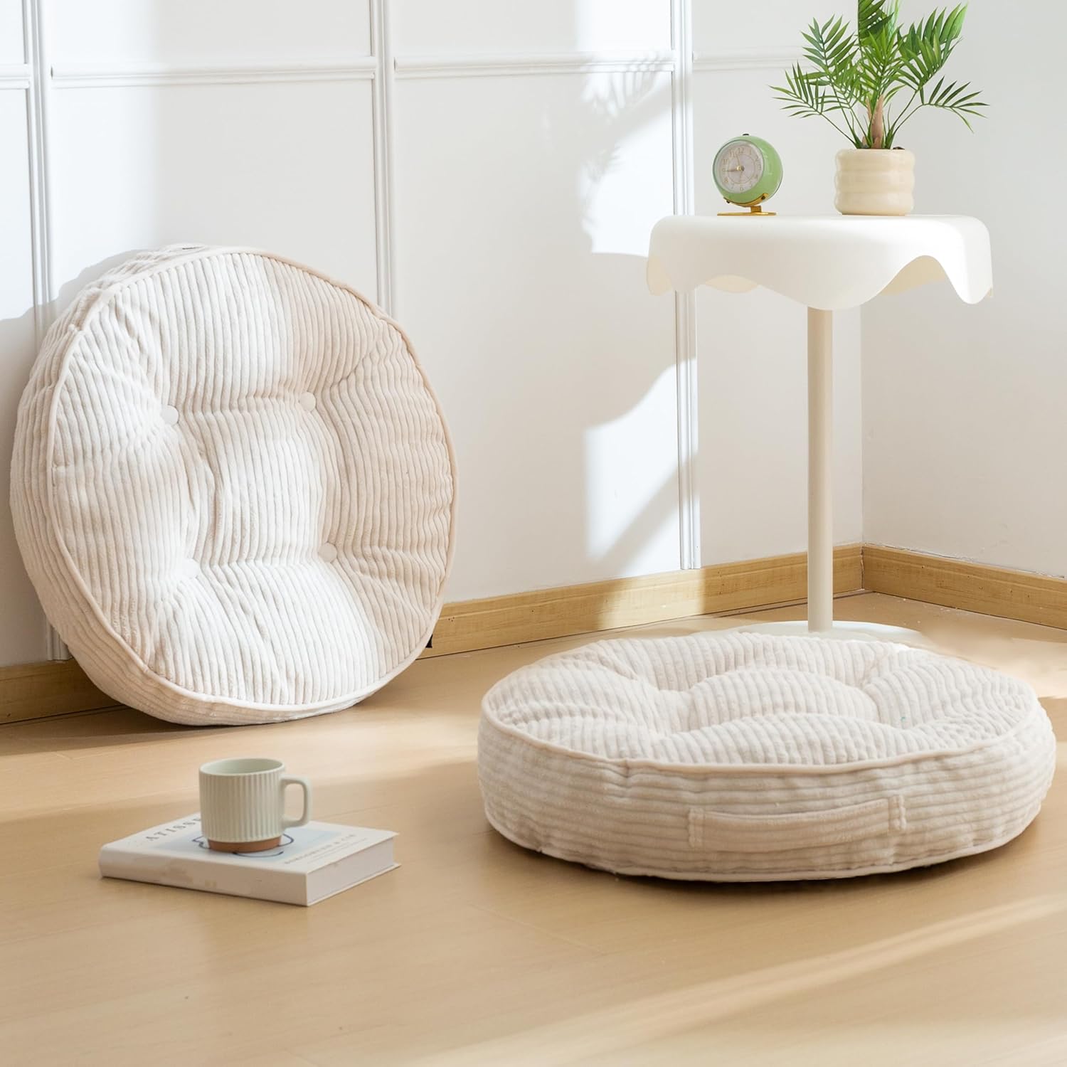 Washable Floor Pillow Cushion for Adults, Meditation Cushion Pillow, Large Square Floor Sitting, Removable Tufted Corduroy Cover, for Tatami Living Room or Yoga, 22x22 Inch, 2Pack, Machine Washable