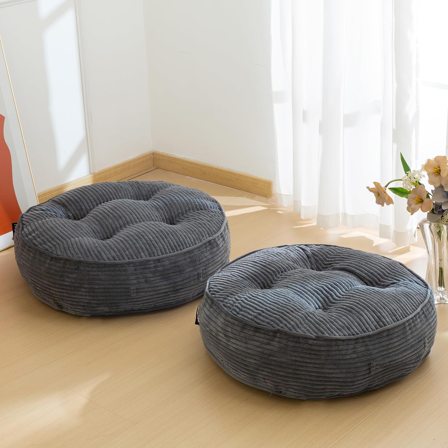 Washable Floor Pillow Cushion for Adults, Meditation Cushion Pillow, Large Square Floor Sitting, Removable Tufted Corduroy Cover, for Tatami Living Room or Yoga, 22x22 Inch, 2Pack, Machine Washable