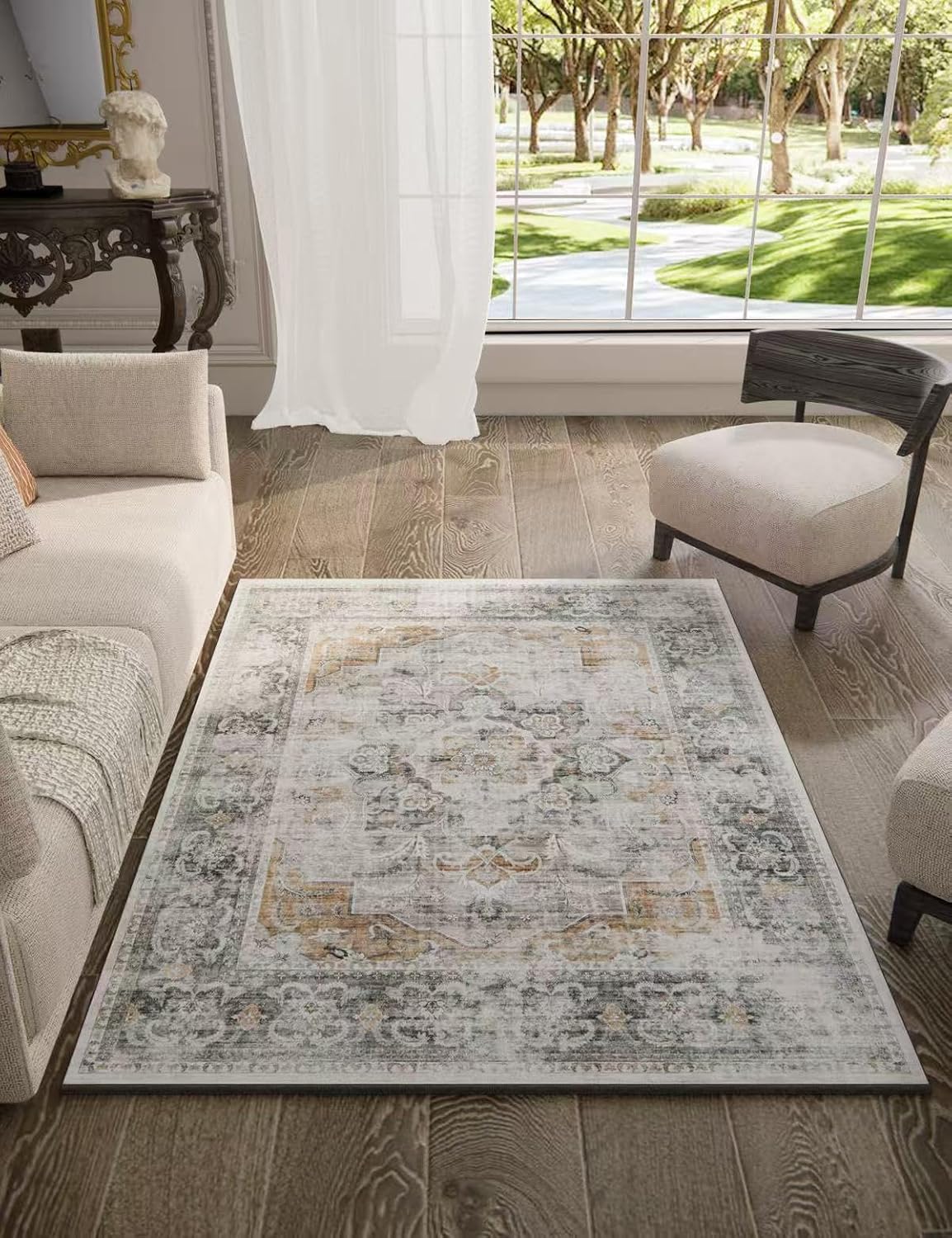 8x10 Area Rugs Washable Rug: Large Living Room Rug Stain Resistant Distressed Vintage Boho Carpet Non Slip Low Pile Faux Wool Soft Rugs for Bedroom Bedside Indoor Farmhouse Kids Playroom Dining Room