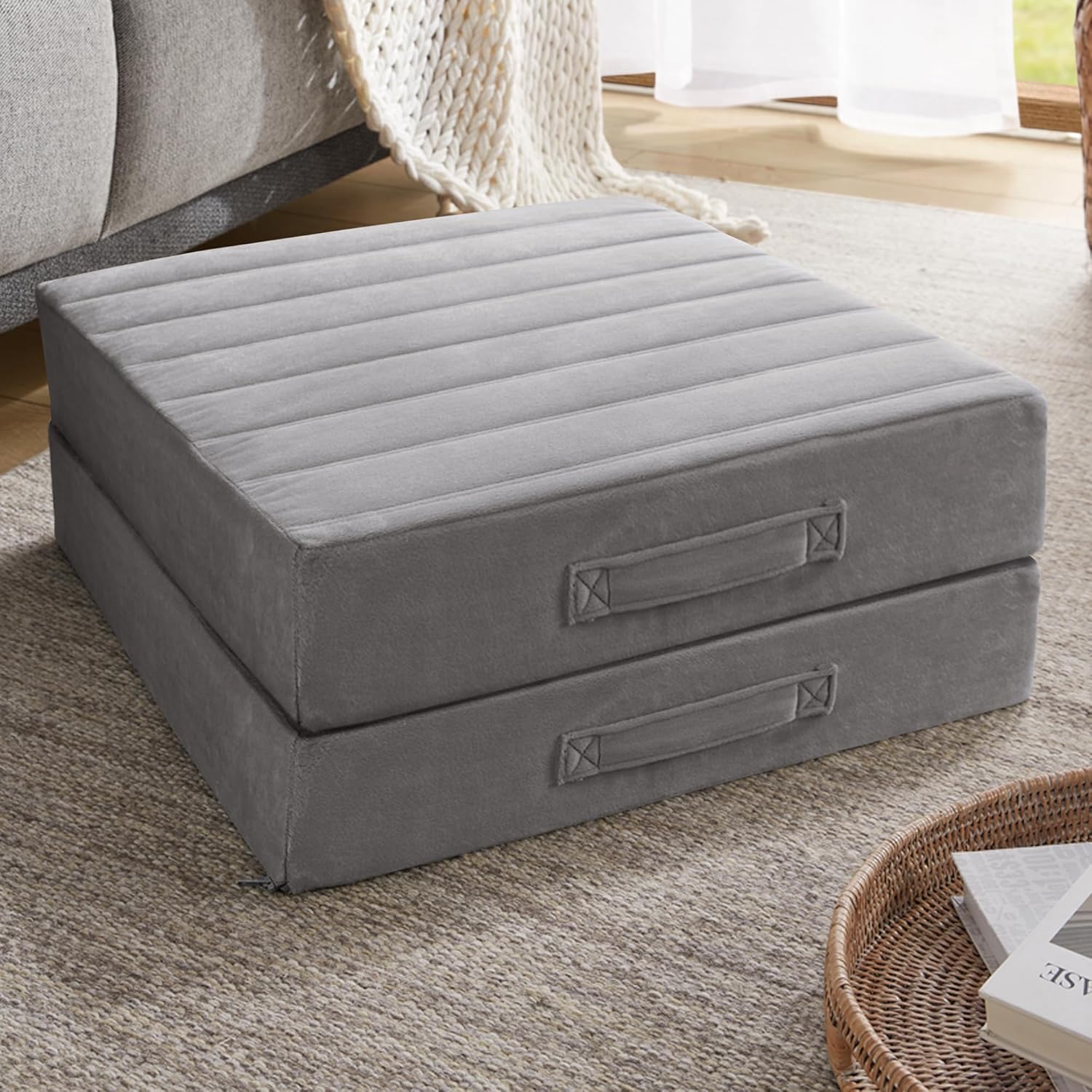 Codi High Density Foam Floor Pillow 2 Sets, 5" Thick Large Meditation Cushions Seating for Adults and Yoga Sitting, Washable Thick Couch Cushion with Soft Tufted Covers - 22 inch Coffee