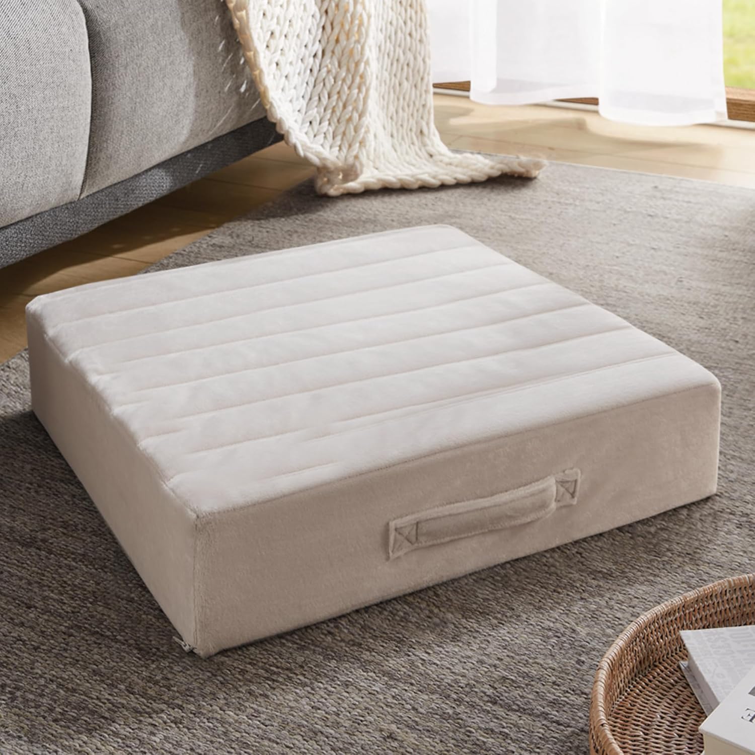 Codi High Density Foam Floor Pillow 2 Sets, 5" Thick Large Meditation Cushions Seating for Adults and Yoga Sitting, Washable Thick Couch Cushion with Soft Tufted Covers - 22 inch Coffee