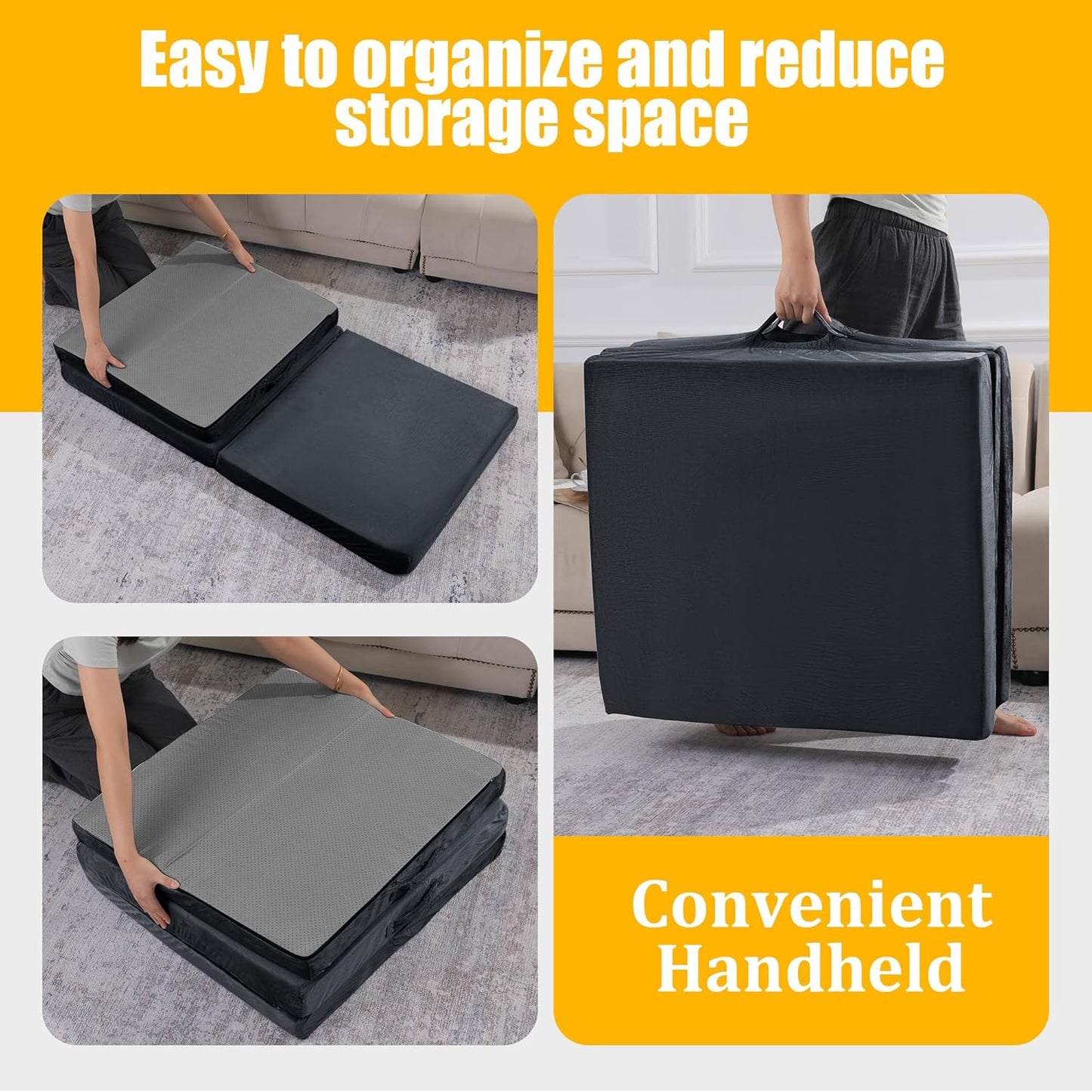 BALAPET Floor Lounger Pillow,Foldable Soft Memory Foam Floor Pillow Portable 3-Piece Folding Pillow with Handle,Suit for Meditation,Playing,Yoga,Reading,Sleeping(Dark Gray)