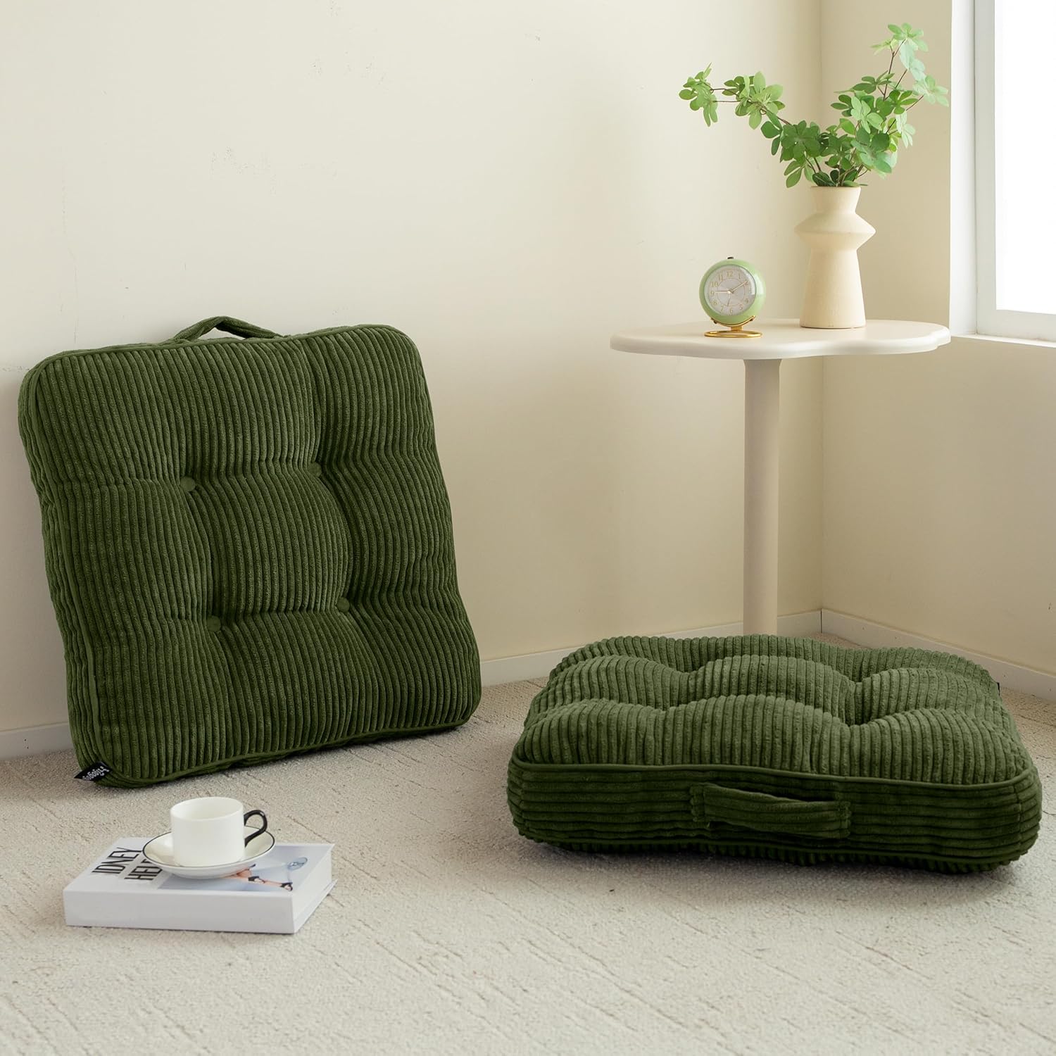 Washable Floor Pillow Cushion for Adults, Meditation Cushion Pillow, Large Square Floor Sitting, Removable Tufted Corduroy Cover, for Tatami Living Room or Yoga, 22x22 Inch, 2Pack, Machine Washable