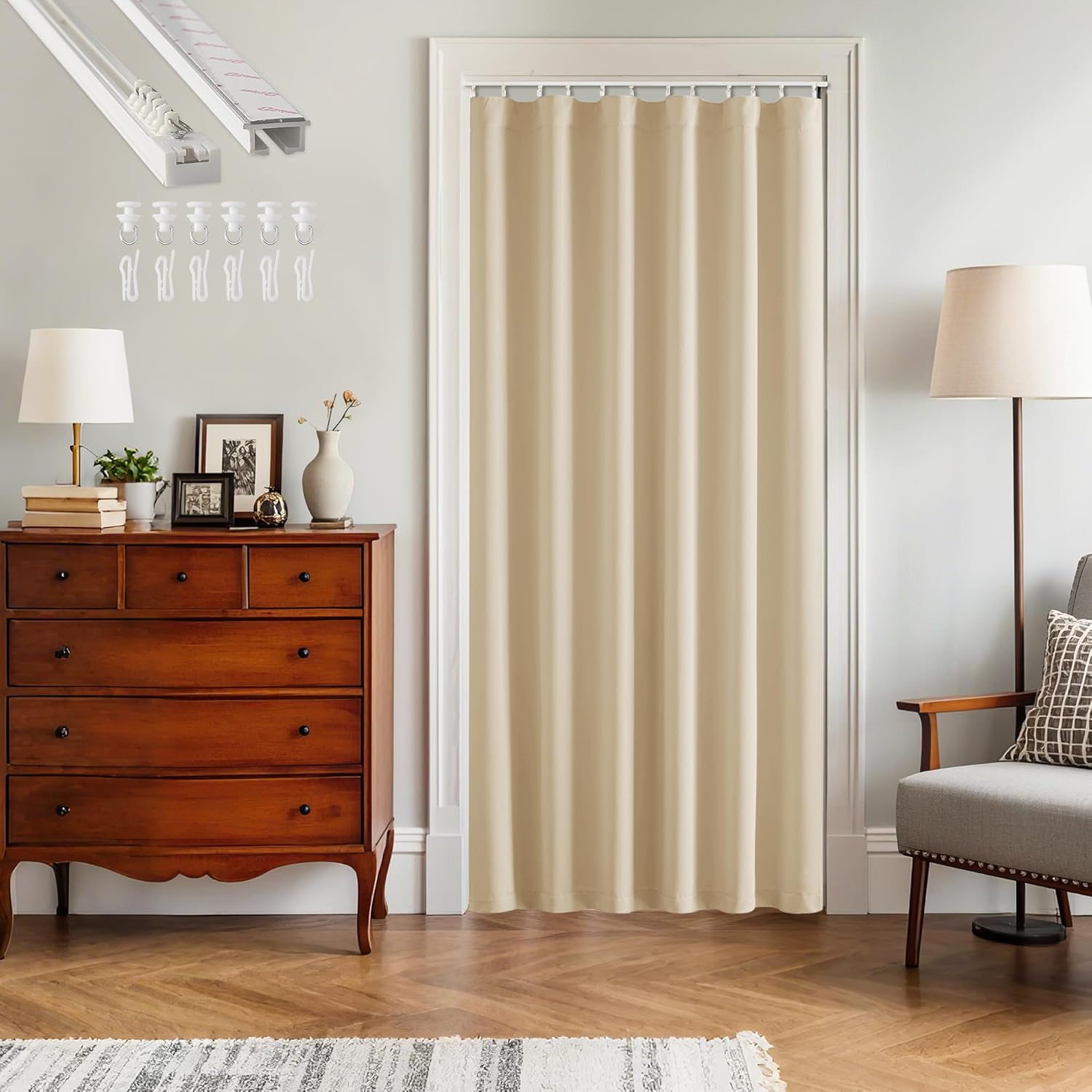 RYB HOME Blackout Room Divider Curtains with Flexible Track Ceiling&Wall Mount, Thermal Insulated Extra Wide Long Track Curtains with Hooks for Living Room, W100 x L84 inch Long, 1 Panel, Black