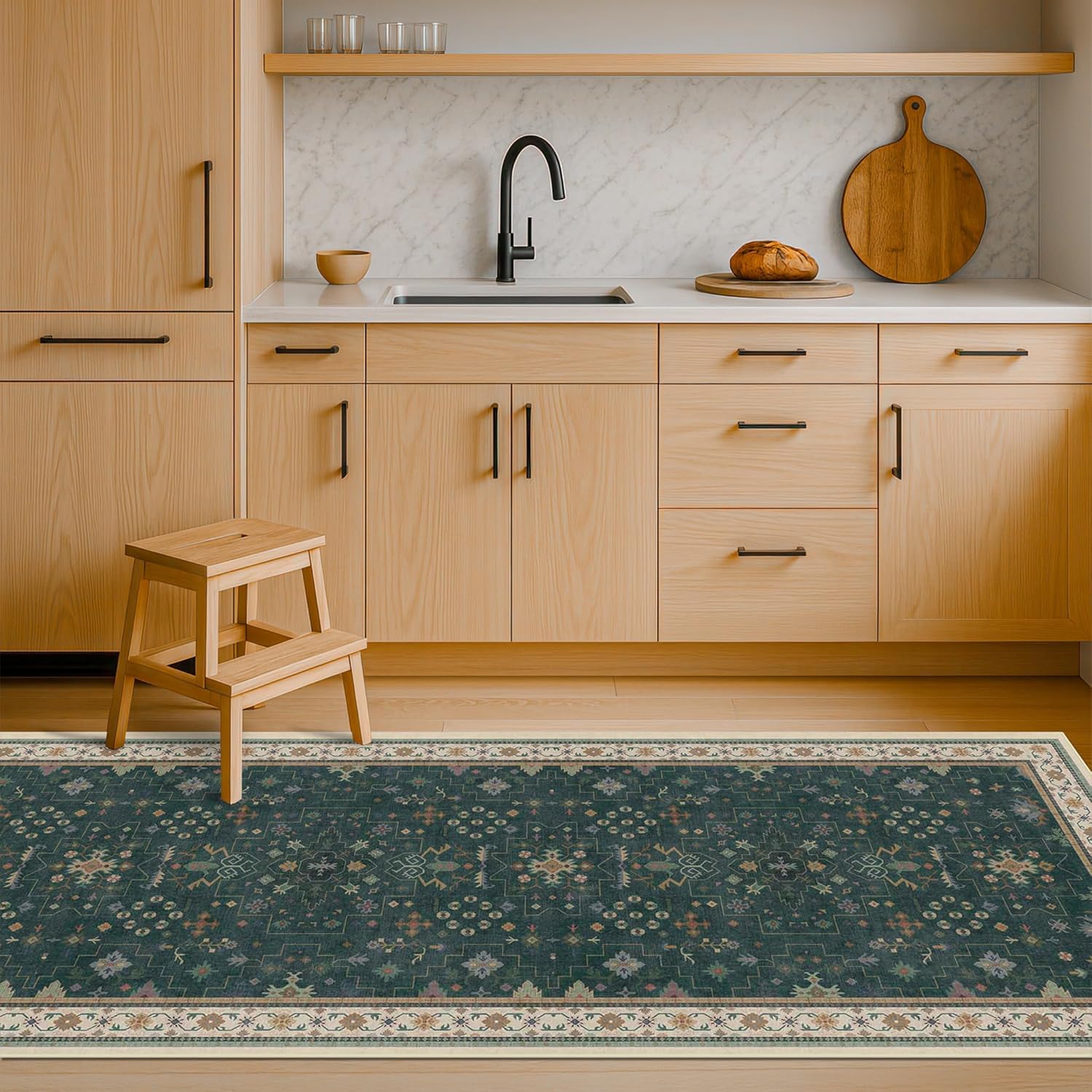 Black Farmhouse Washable 8x10 Area Rugs for Living Room, Bedroom, Dining Room Kitchen Table Rug for Under Table, Office, Dark Charcoal Tumble Stain Resistant Non-Slip Large Washable (8x10 Black/Multi)