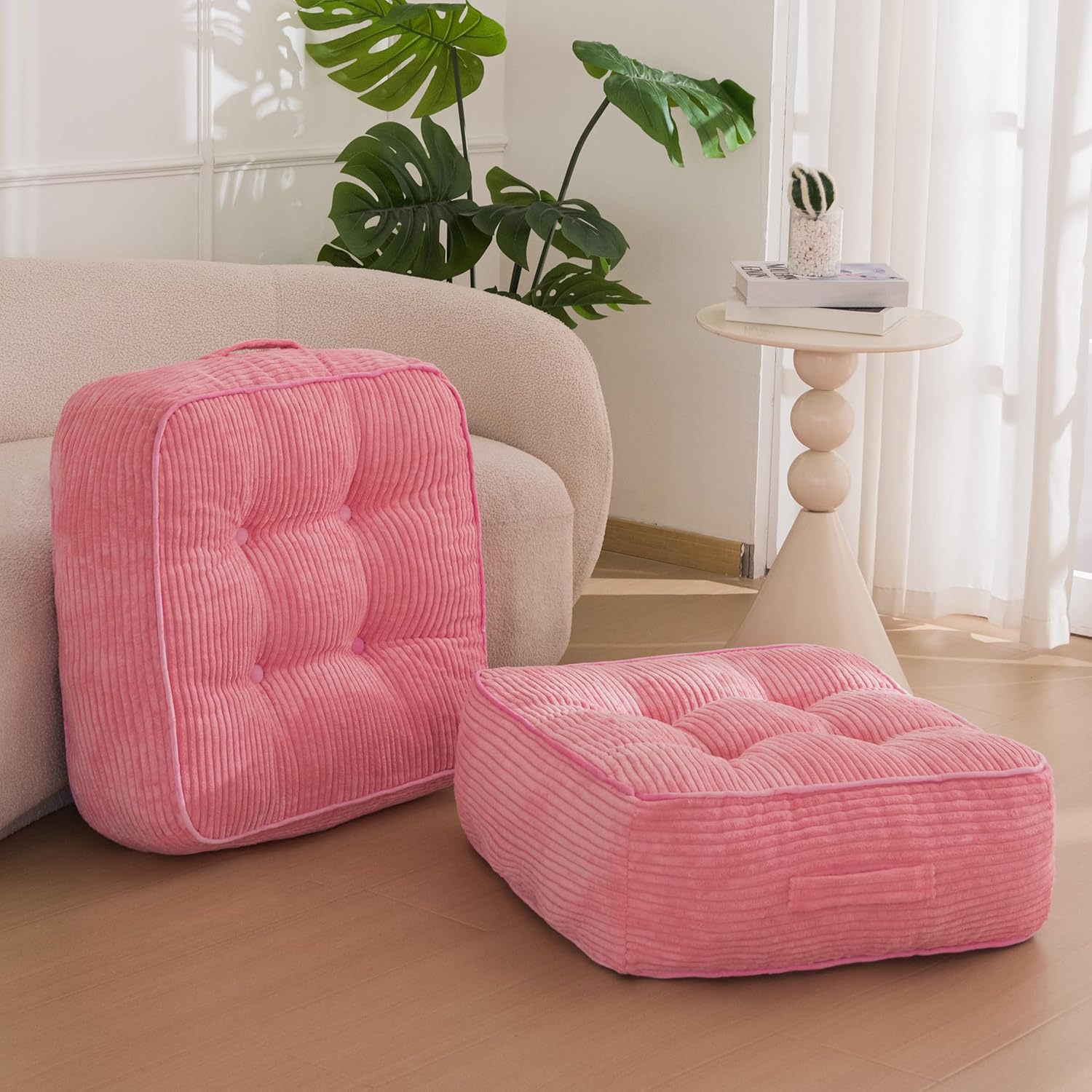 Washable Floor Pillow Cushion for Adults, Meditation Cushion Pillow, Large Square Floor Sitting, Removable Tufted Corduroy Cover, for Tatami Living Room or Yoga, 22x22 Inch, 2Pack, Machine Washable