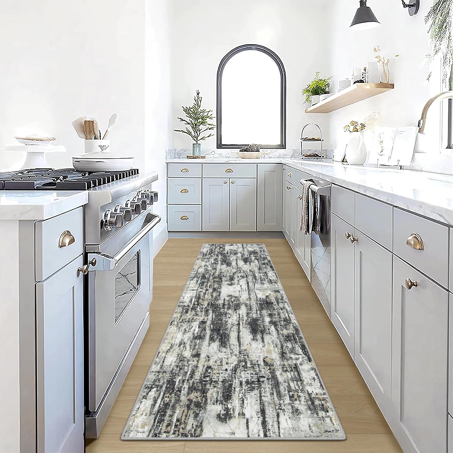 8x10 Area Rugs Washable Rug: Large Modern Abstract Living Room Rug Soft Anti-Skid Thin Carpet Indoor Floor Non-Shedding Carpets for Bedroom Dining Farmhouse Nursery Home Office Black Grey Gold